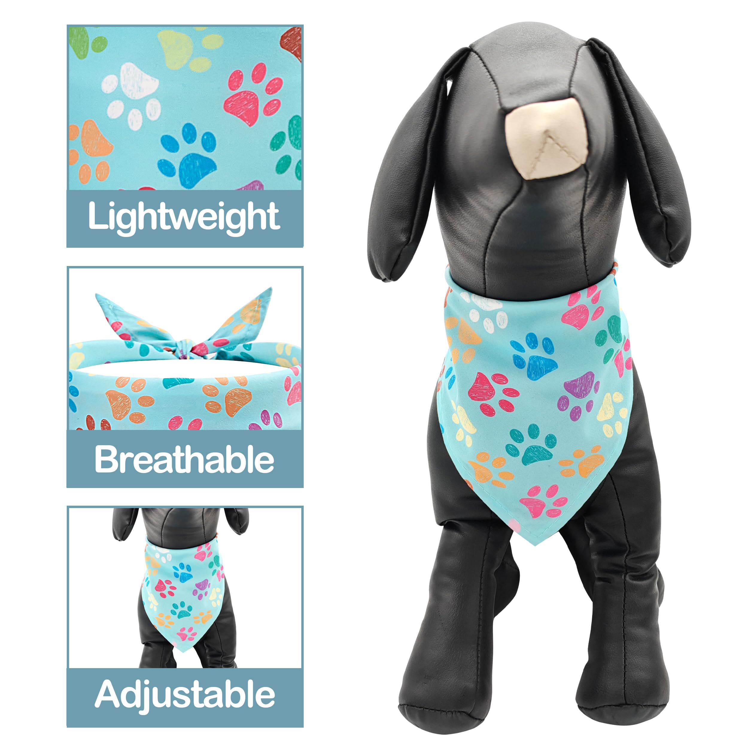 JpGdn 10PCS Dog Bandanas Small Medium with Paw Print Red Blue Yellow Pink Purple White Black Green Scarves for Boys and Girls Gr