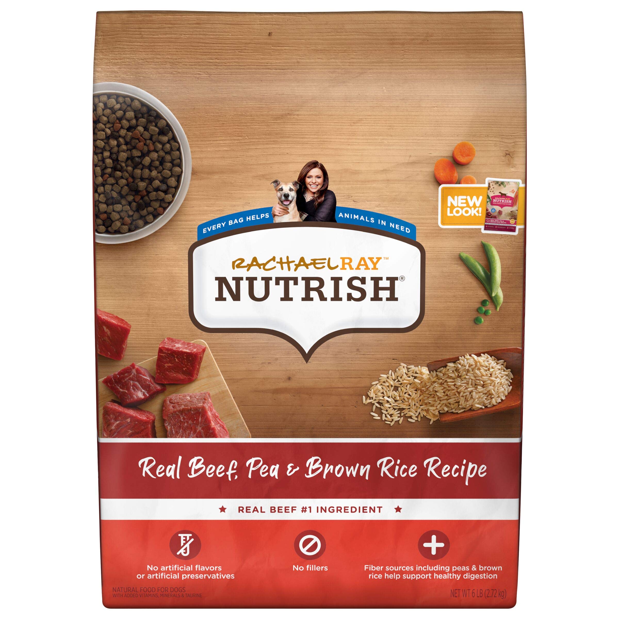 Nutrish Rachael Ray Premium Natural Dry Dog Food with Added Vitamins, Minerals & Taurine, Real Beef, Pea, & Brown Rice Recipe, 6