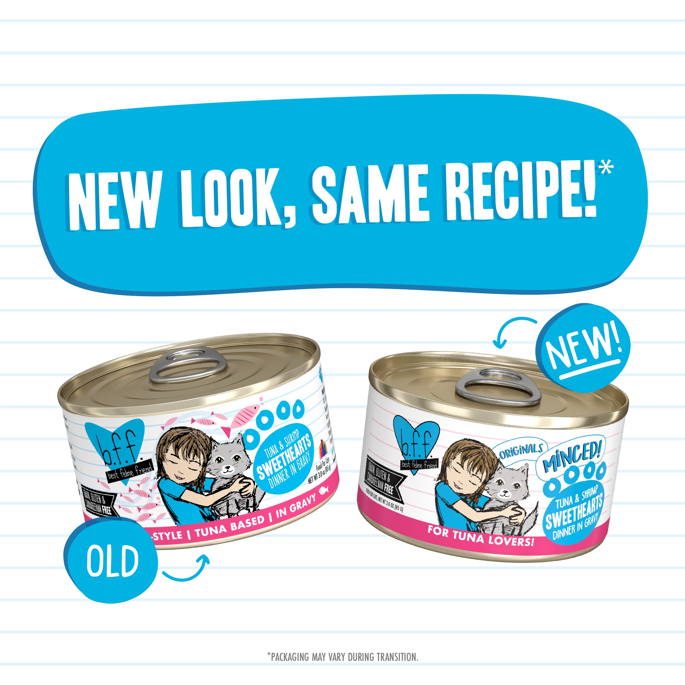 Weruva BFF Minced Natural Wet Cat Food, Tuna and Shrimp Sweethearts in Gravy, 3oz Can, Pack of 24