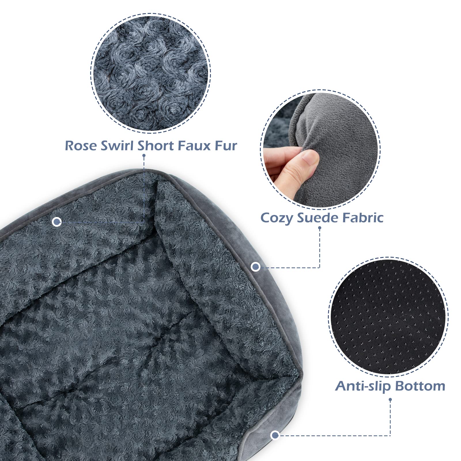 INVENHO Large Dog Bed - Washable Orthopedic Sofa Bed, Soft Suede, Anti-Slip, L(30"x24"x9"), Grey