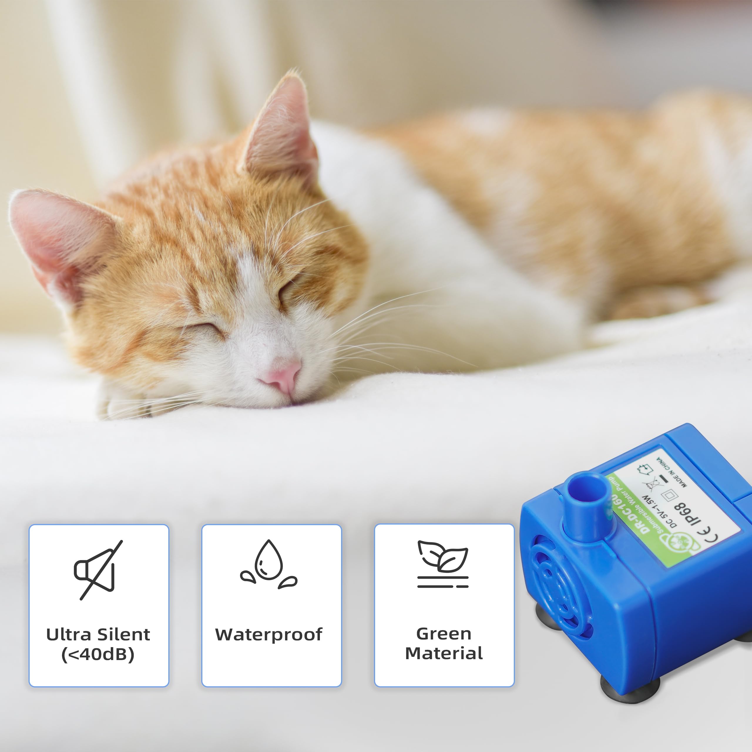 Ip68 Dr-Dc160 Submersible Water Pump Cat Water Fountain Pump For Tritone Ceramic, Stainless Steel, Round Flower Cap Cat Fountain