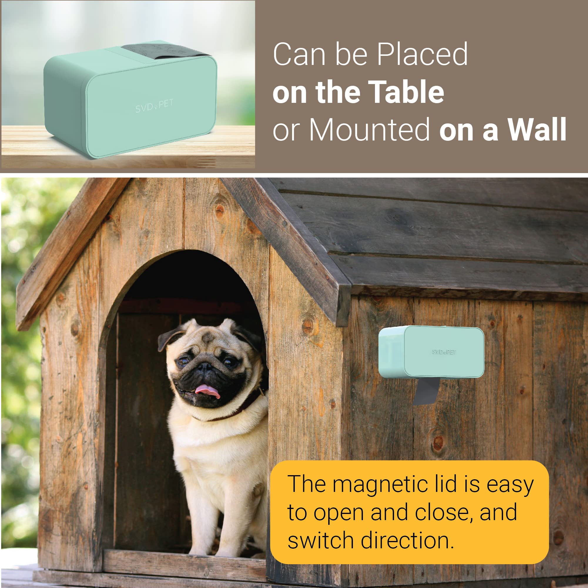 Svd.Pet Dog Poop Bag Dispenser, Wall Mount Waste Bag Dispenser With Magnetic Lid Holds 8 Rolls Of Waste Bags, Indoor/Outdoor Wall Mount Or Place On The Table (Spearmint, Dispenser Only))