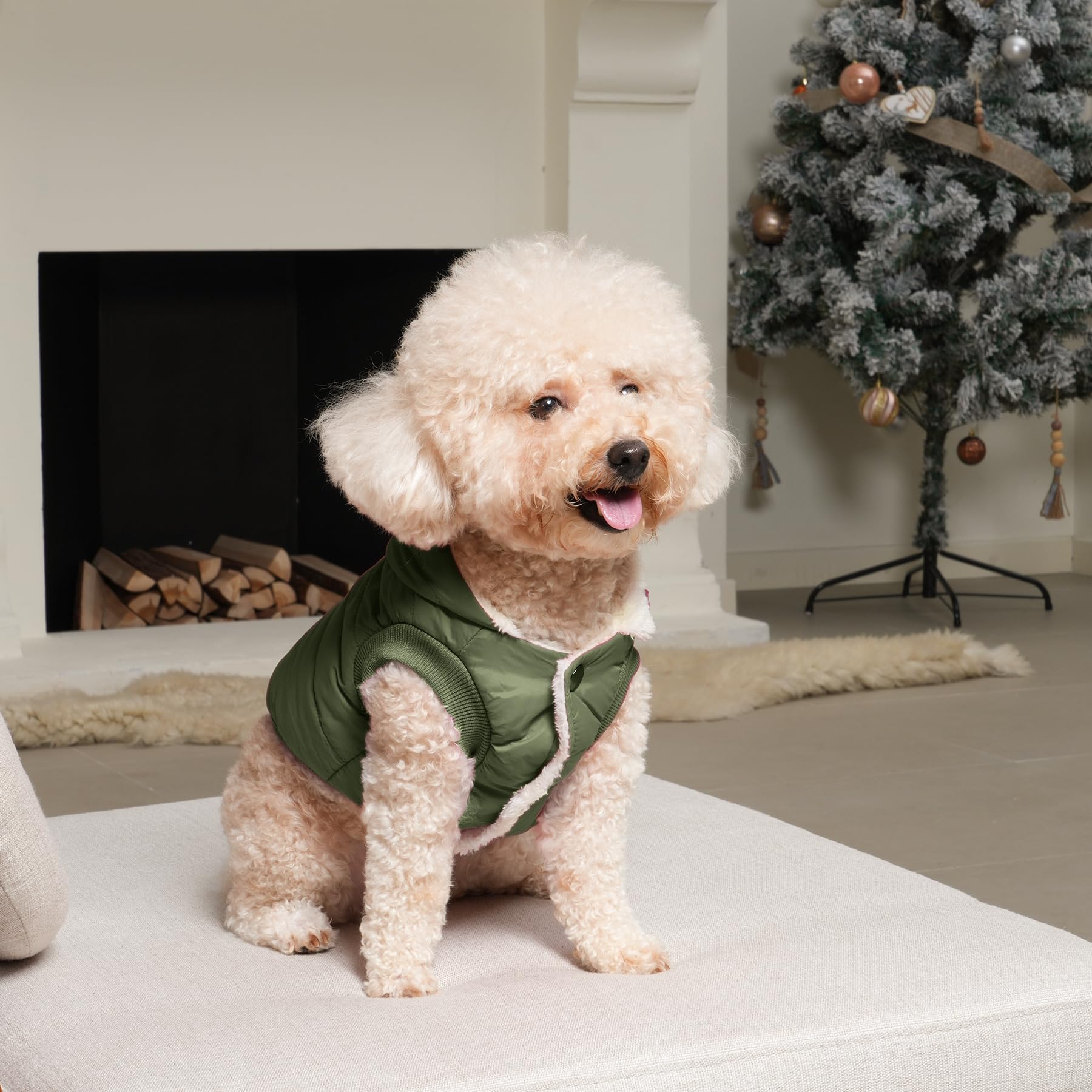 Vecomfy Fleece Lining Extra Warm Dog Hoodie In Winter For Medium Dogs Jacket Pet Coats With Hooded Green L