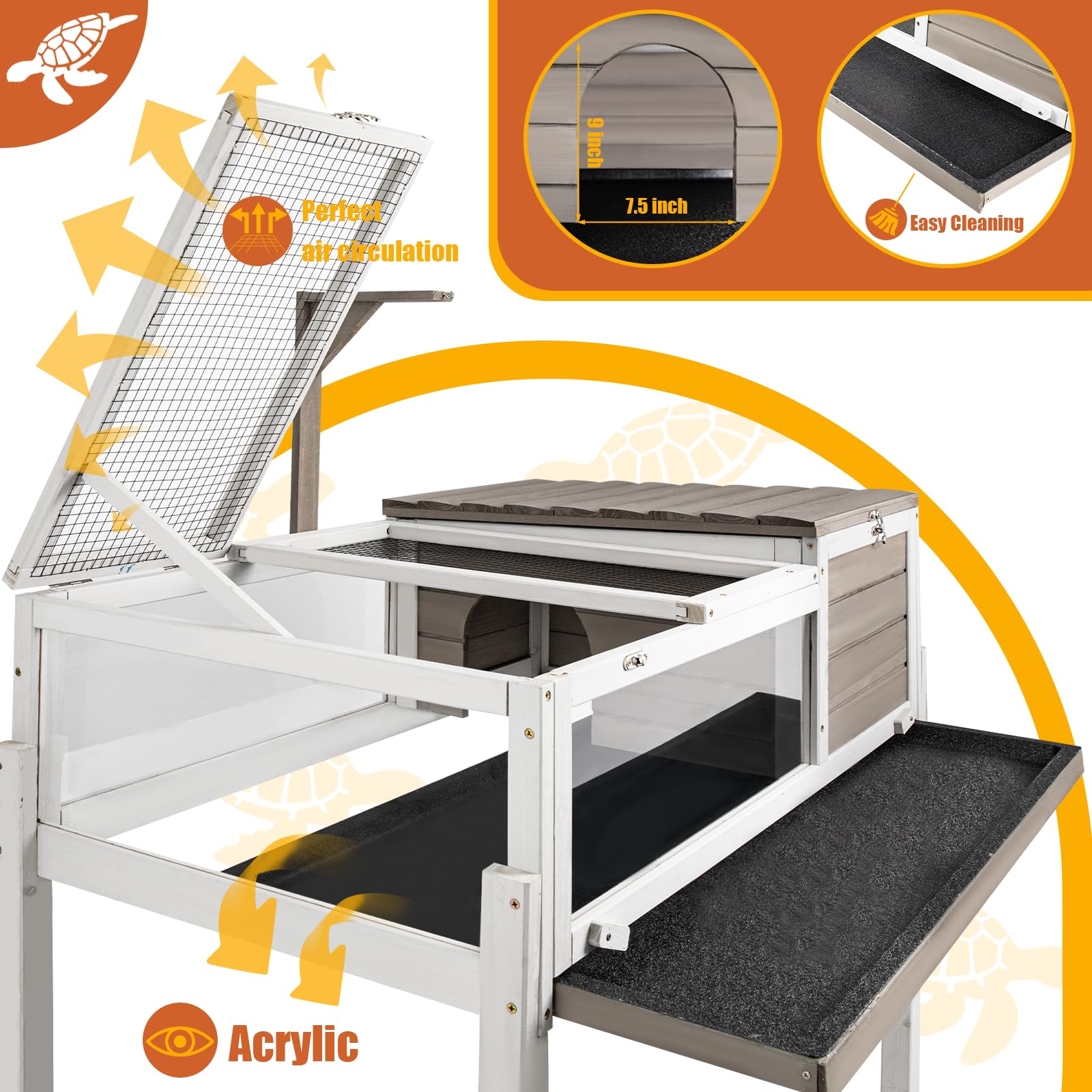 Ketive Tortoise Habitat Large Wooden Tortoise Enclosure Habitat With No-Leaking Tray Indoor & Outdoor, Reptile Cage For Small An