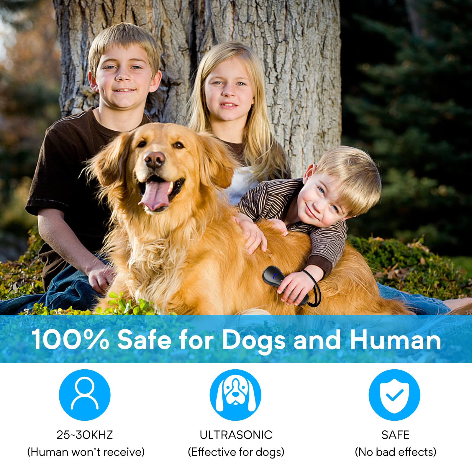 Ahwhg Ultrasonic Anti Barking Device - Rechargeable Dog Bark Deterrent, 16.4 Ft Range, Safe for Humans & Dogs, Portable Indoor & Outdoor, Black