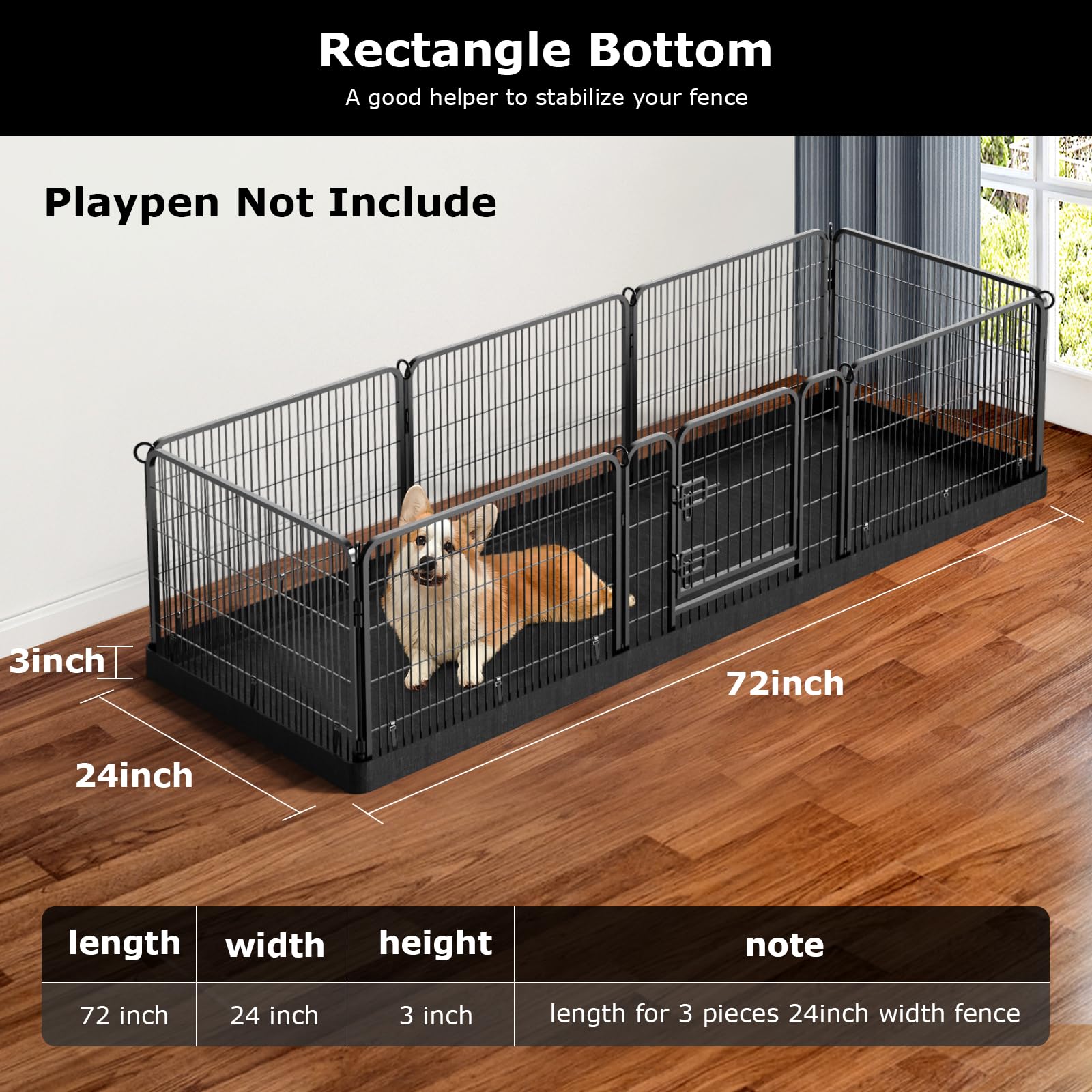 Pjyucien Rectangle Playpen Bottom Pad- Stabilize The Dog Play Pen, Fits 8 Panels 24'' Width Metal Dog Playpen -24''X72'' Assembl