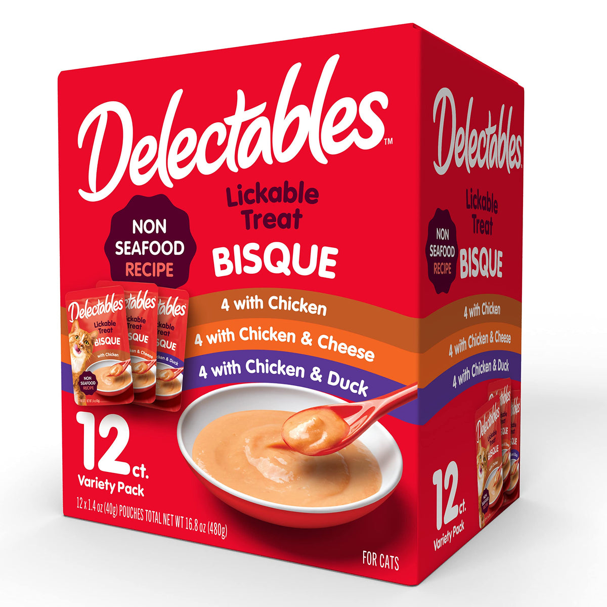 Delectables Bisque Non-Seafood Lickable Wet Cat Treats, Variety Pack, 12 Count (Pack Of 1)