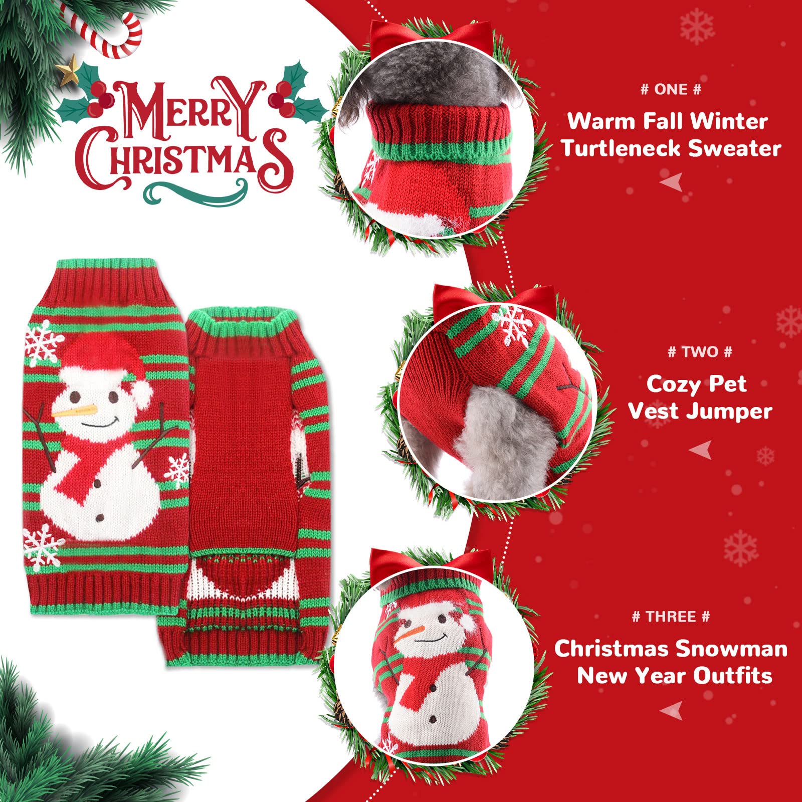 Petcare Dog Christmas Sweater Red Snowman Snowflake Christmas Sweater For Dogs Cats Xmas Costume Pet Holiday New Year Fall Winter Small Medium Large Dogs Christmas Clothes Vest Pullover Outfits,Xxl