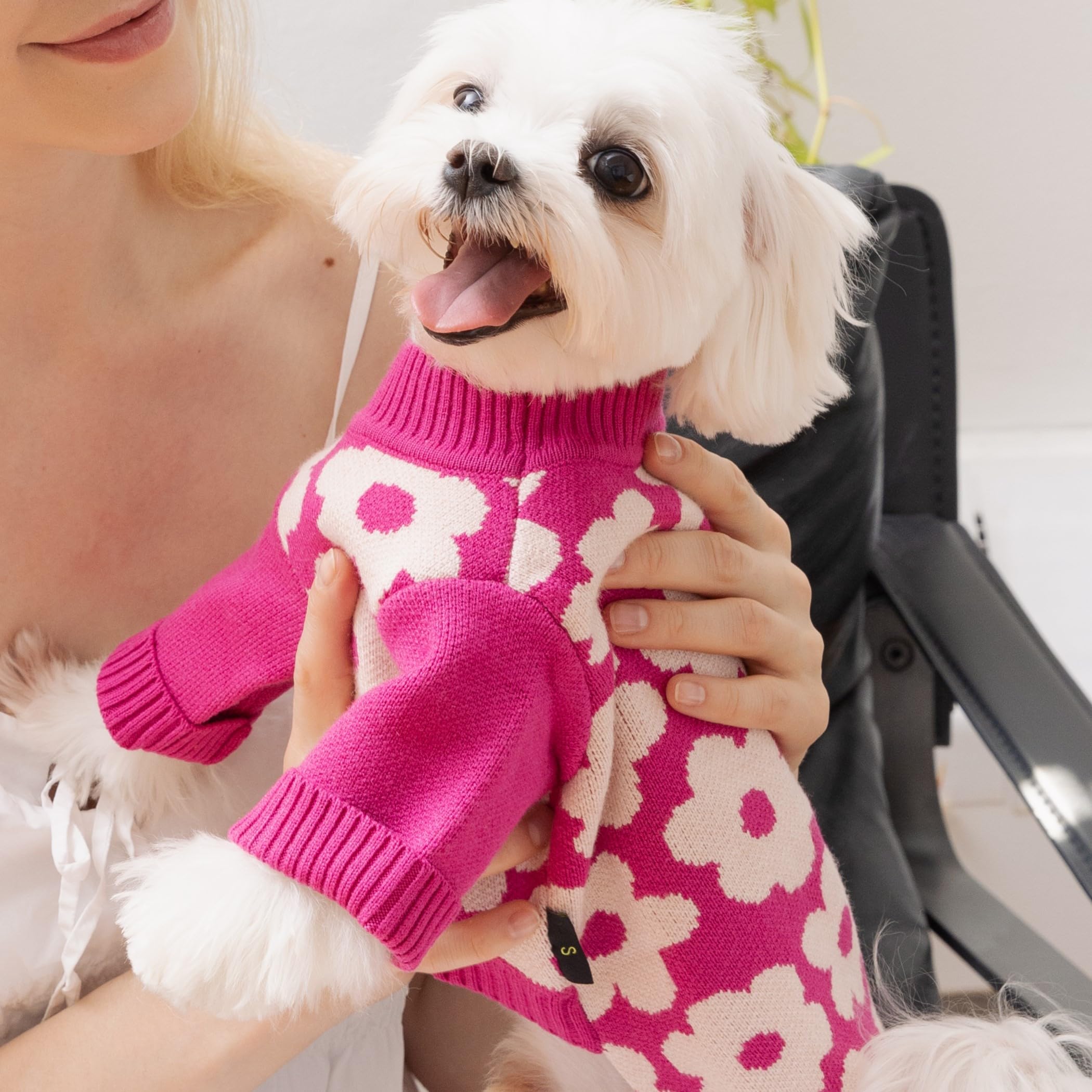 Fitwarm Floral Dog Sweater - Thermal Dog Sweatshirt, Winter Clothes - Hot Pink, White, Xxl