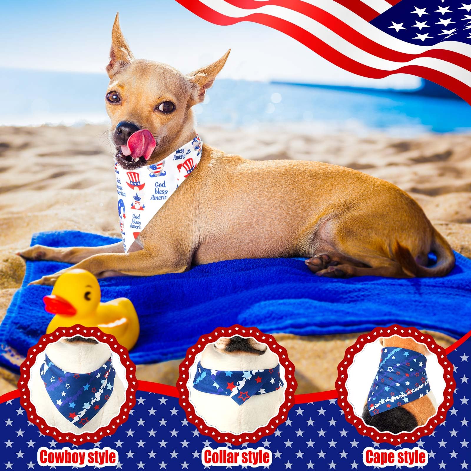 Geyoga 240 Pcs Patriotic Dog Bandanas Bulk Labor Day Bandanas for Dog Bibs America Flag Triangle Kerchief Scarf Adjustable Necke
