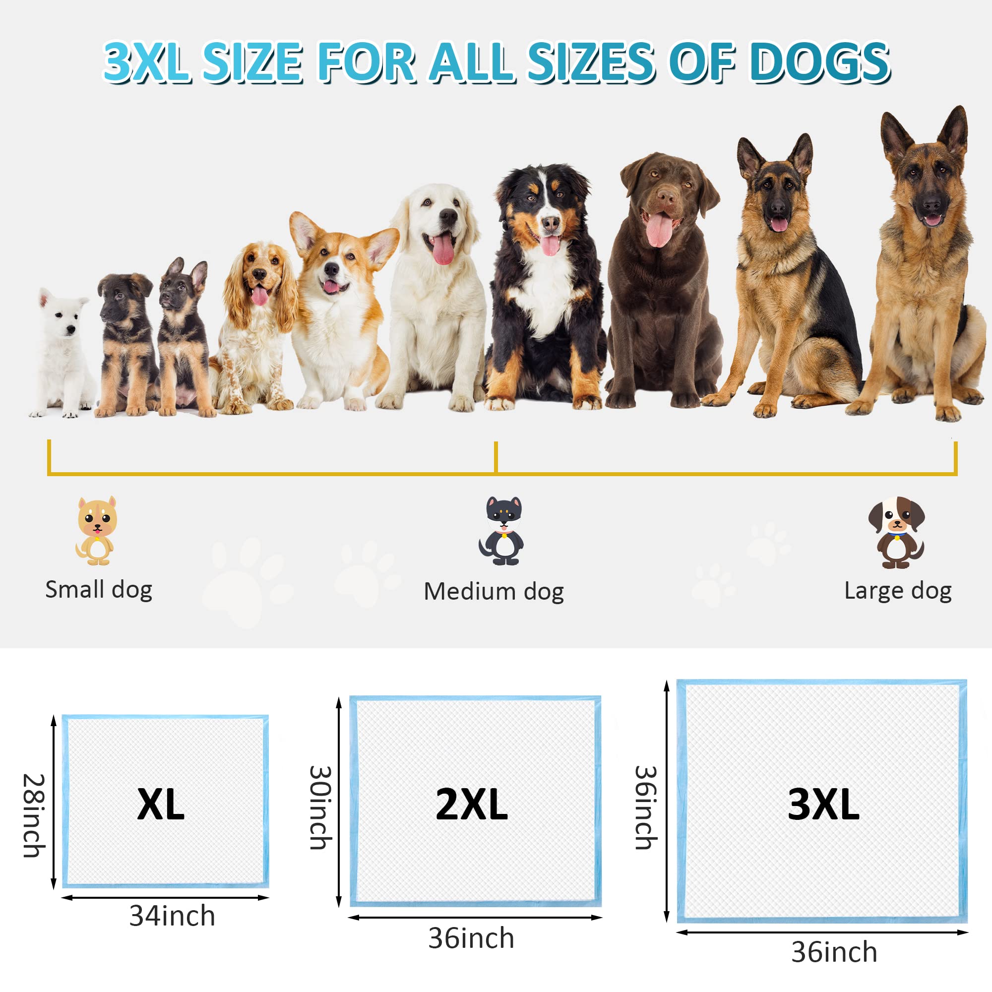 Boscute Super Absorbent & Leak-Proof Jumbo Size 36 x36  Pet Training Dog Pee Pads, Thicken Quick Dry Disposable Puppy Pee Pads,