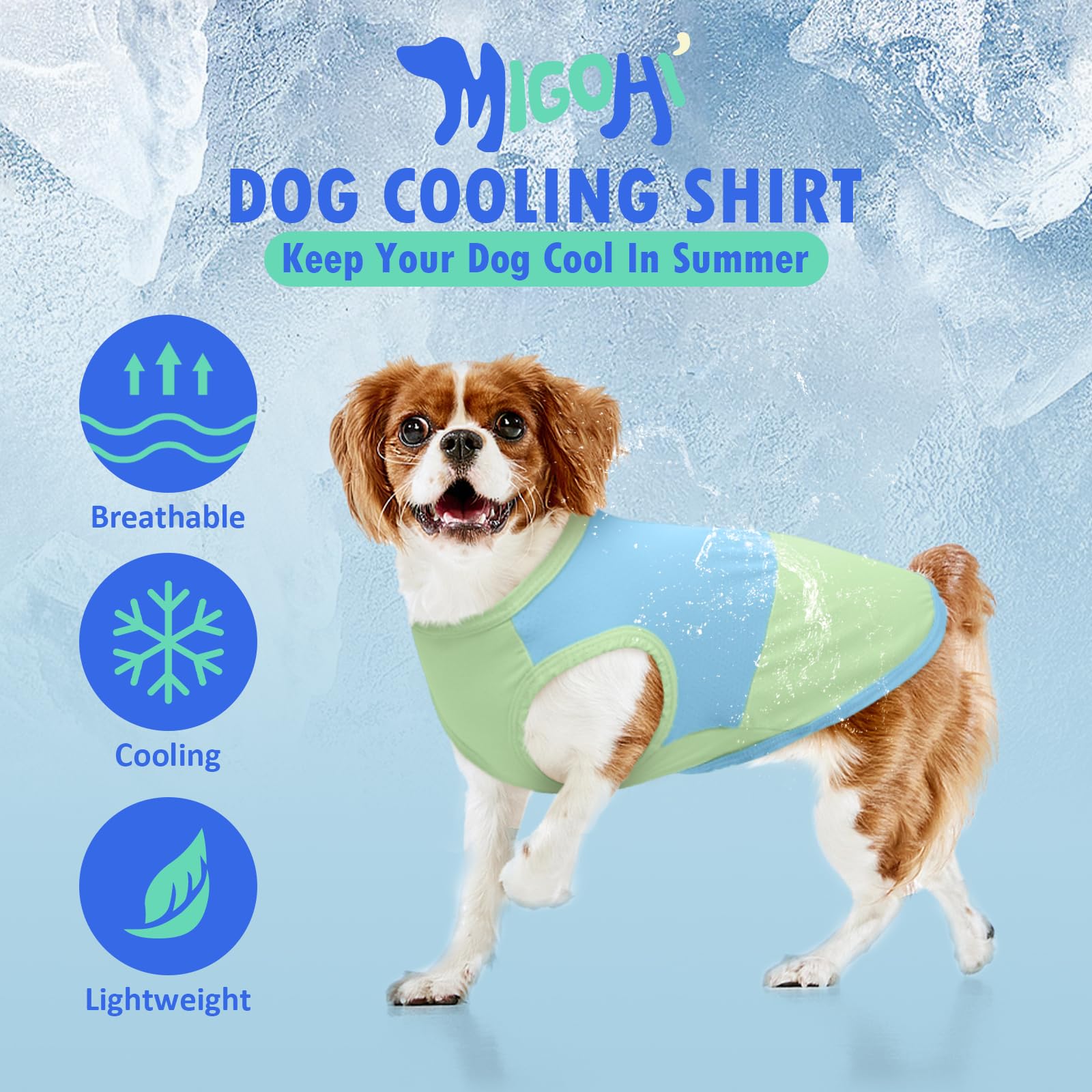 Migohi Dog Cooling Shirt, Stretchy Dog Cloth, Protect Skin Easy On And Off Dogs Sleeveless Cooling Vest, Daily Wear, Beach, Bord