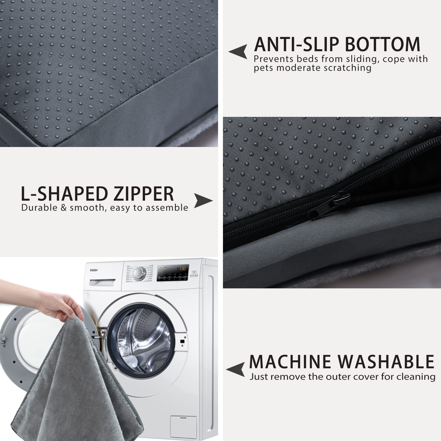 Dog Crate Bed Waterproof Deluxe Plush Dog Beds With Removable Washable Cover Anti-Slip Bottom Pet Sleeping Mattress For Large, Medium, Jumbo, Small Dogs, 41 X 27 Inch, Gray