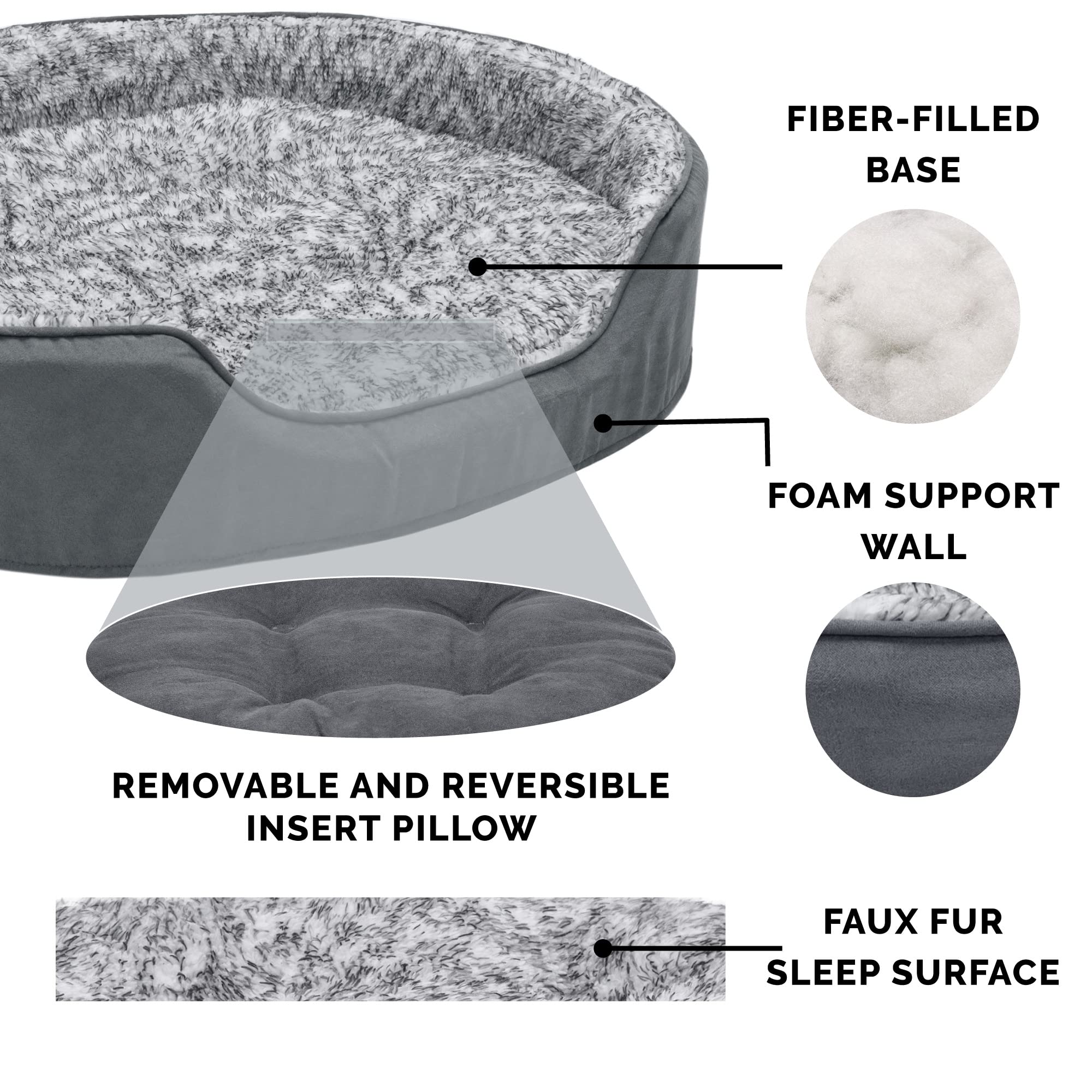 Furhaven Dog Bed For Small Dogs W/ Removable Washable Cover & Pillow Cushion Insert, For Dogs Up To 12 Lbs - Two-Tone Faux Fur &