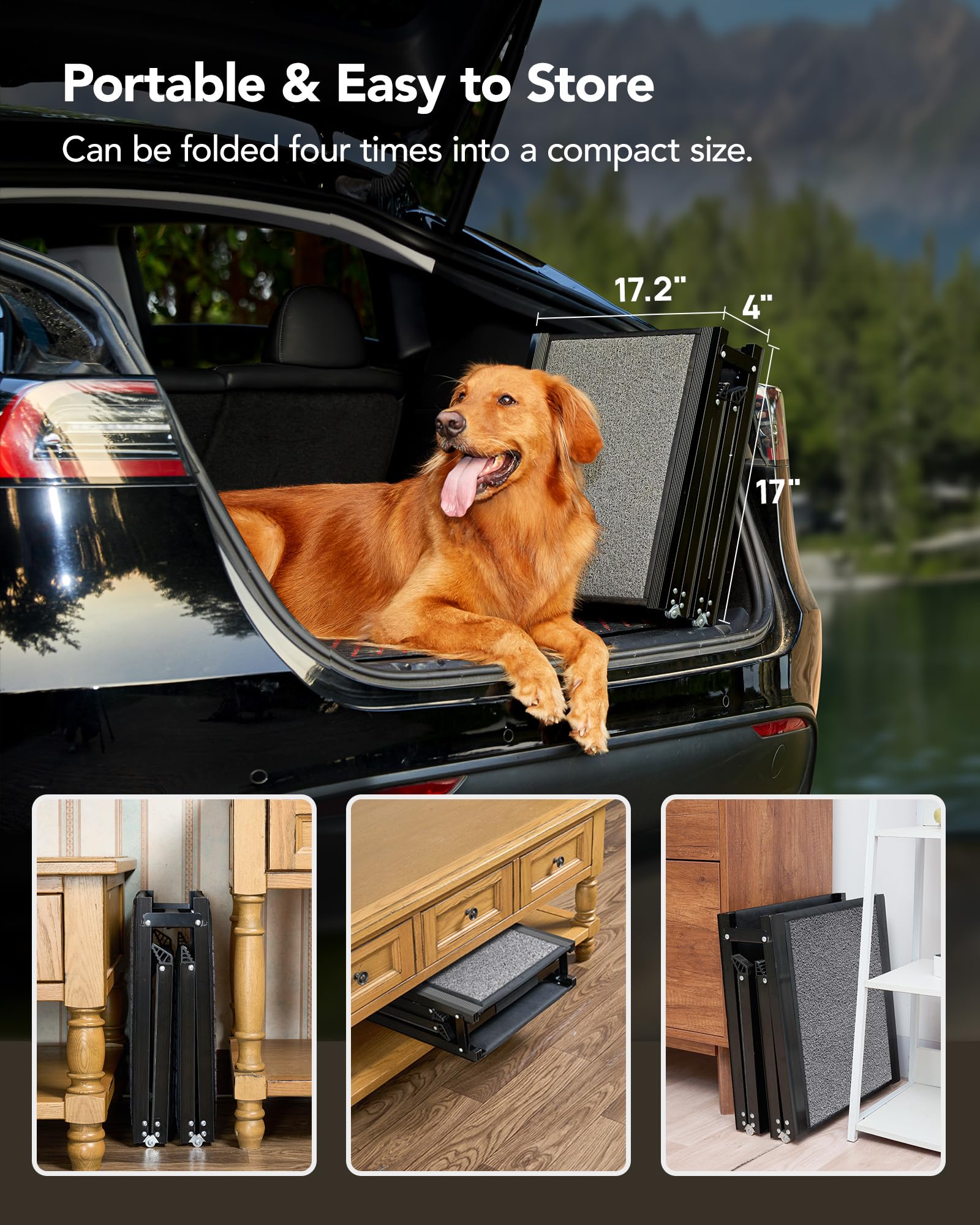 Petthem Dog Ramp For Car 63'' Long & 17'' Wide Portable Dog Ramps For Large Dogs With Non-Slip Rug Surface Dog Car Ramp For Suv