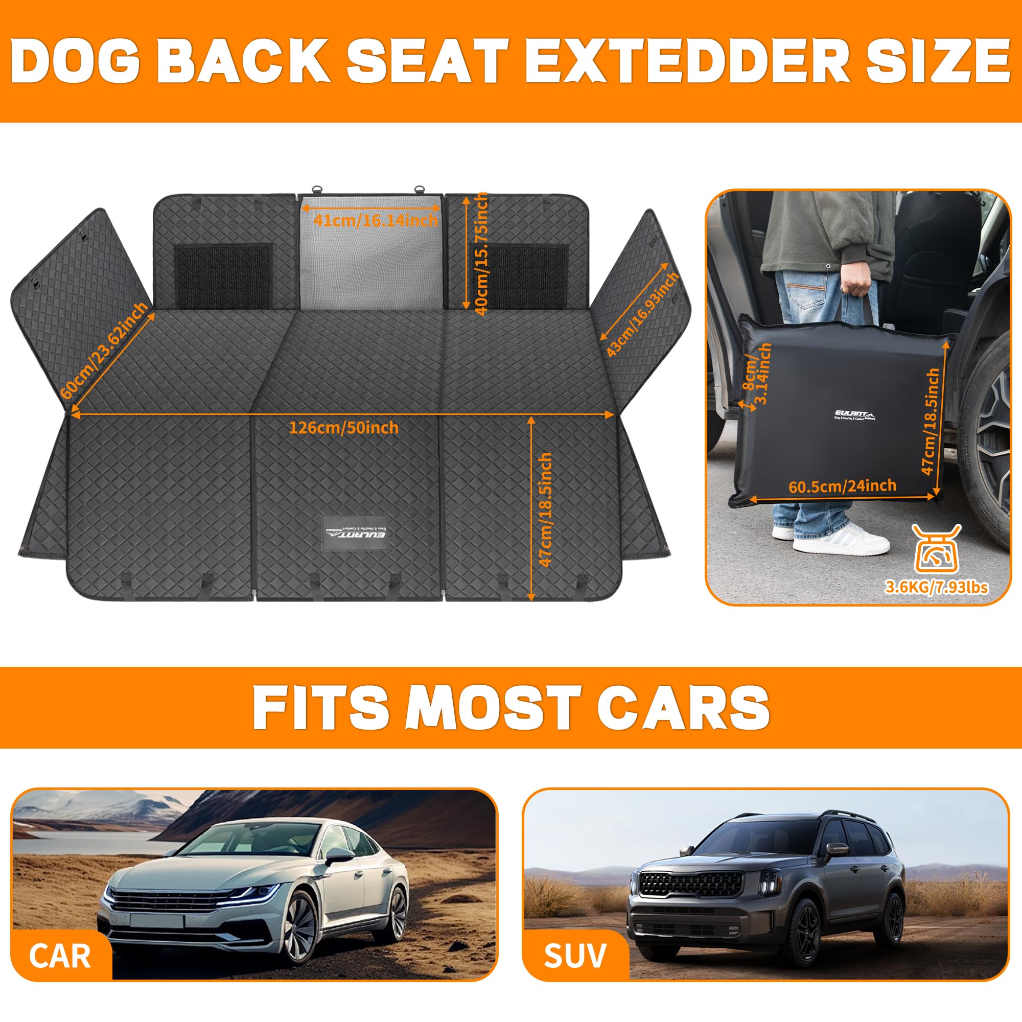 Eulant Back Seat Extender For Dogs,Waterproof Dog Car Seat Cover Protector With Mesh Window,Large Space Hammock For Car Suv Truc