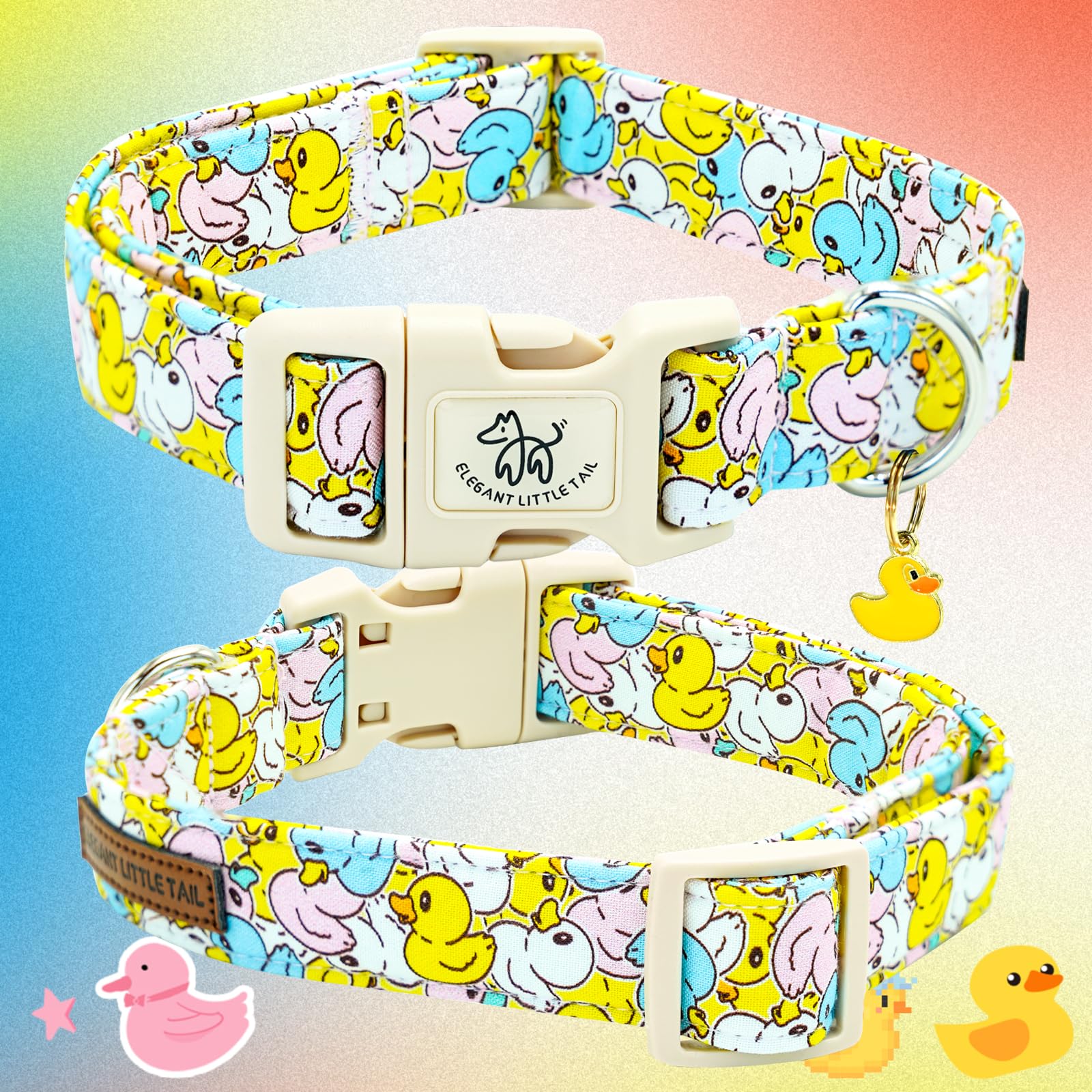 Elegant Little Tail Dog Collar-Cute Dog Pet Collars Duck Print Puppy Adjustable Soft Cotton Girl Boy Dog Collars For Small Mediu