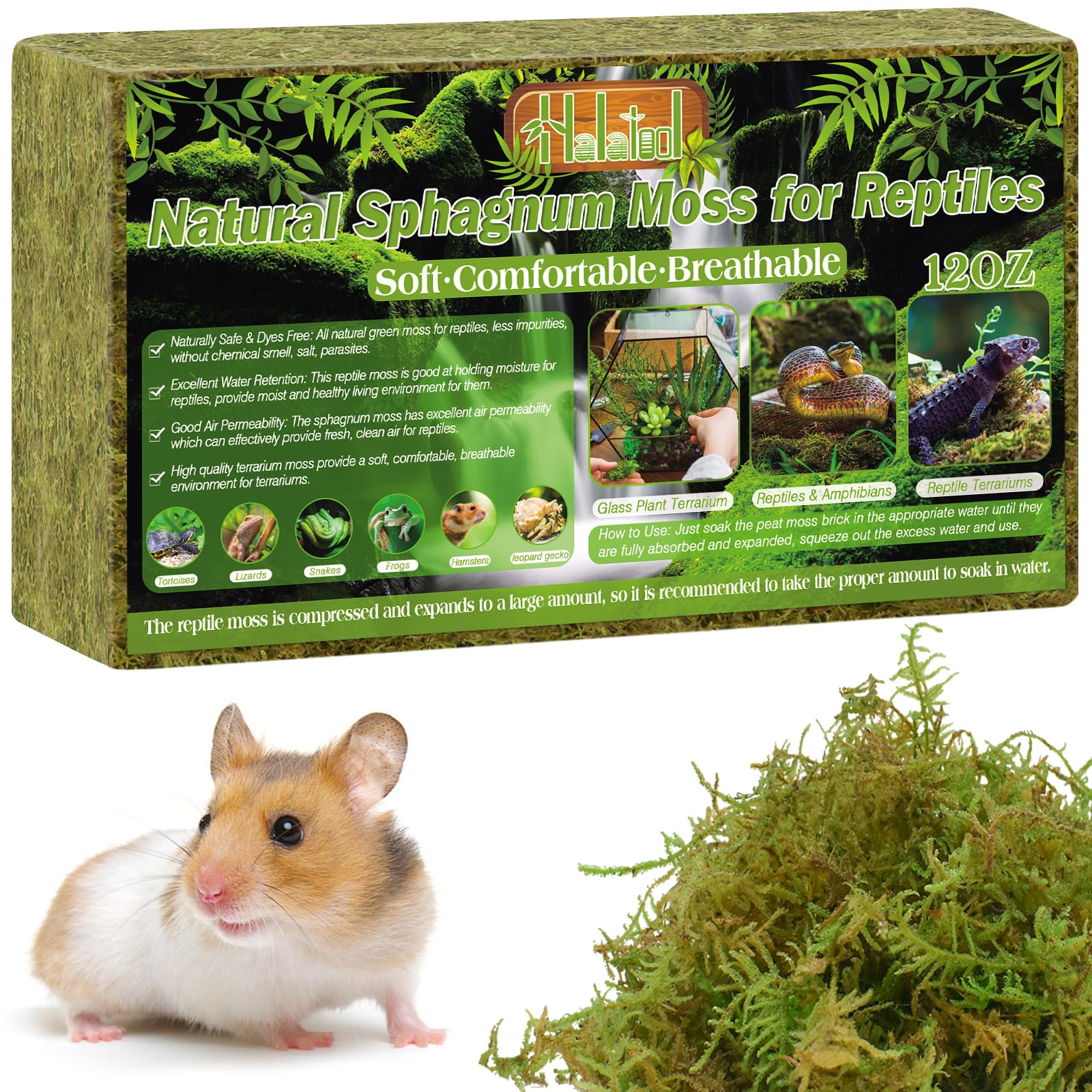 Halatool 12Oz Natural Sphagnum Moss For Reptiles- 18Qt Green Live Moss For Terrarium Plants Long Fiber Reptile Moss For Leopard 