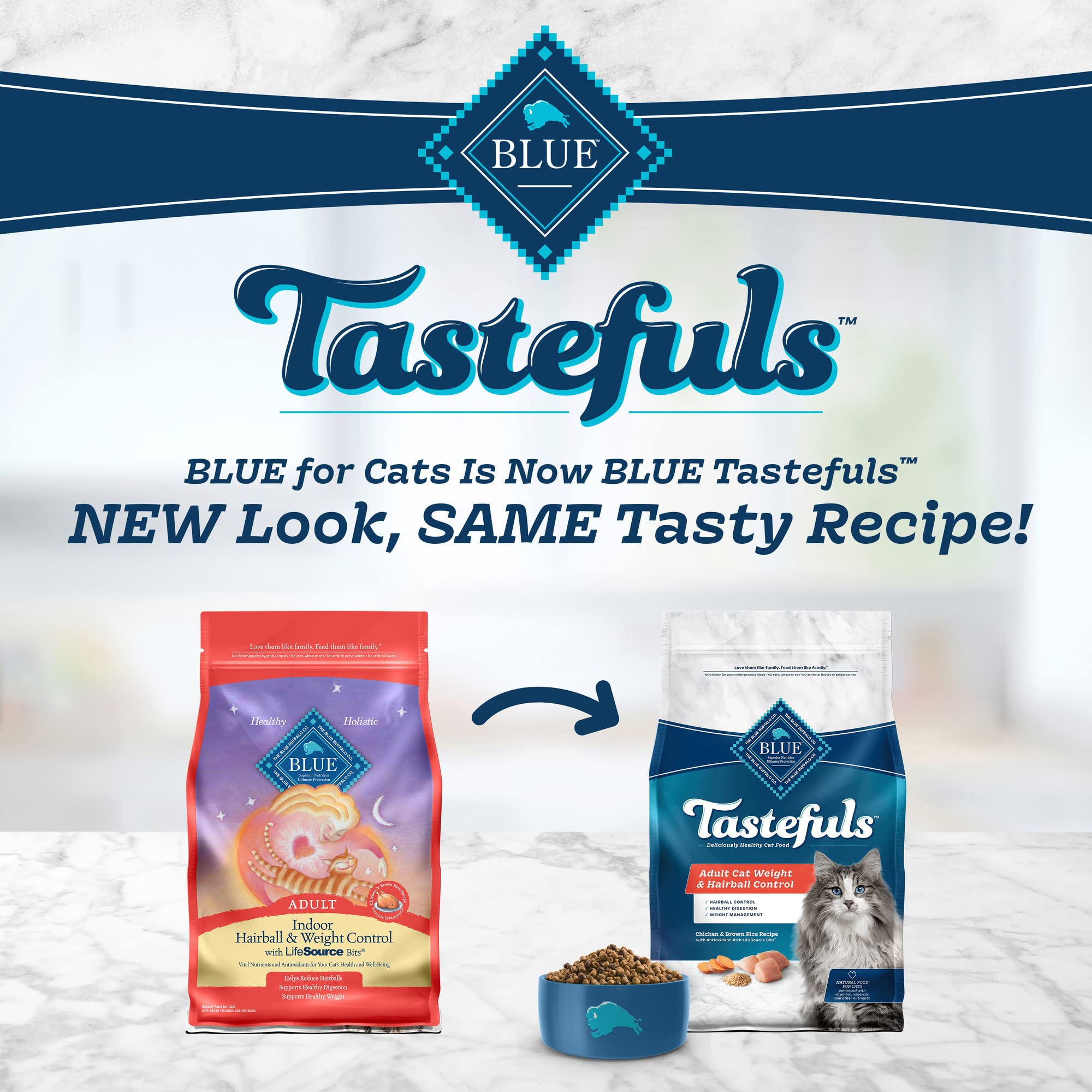 Blue Buffalo Tastefuls Weight & Hairball Control Natural Dry Food for Adult Cats, 3-lb. Bag