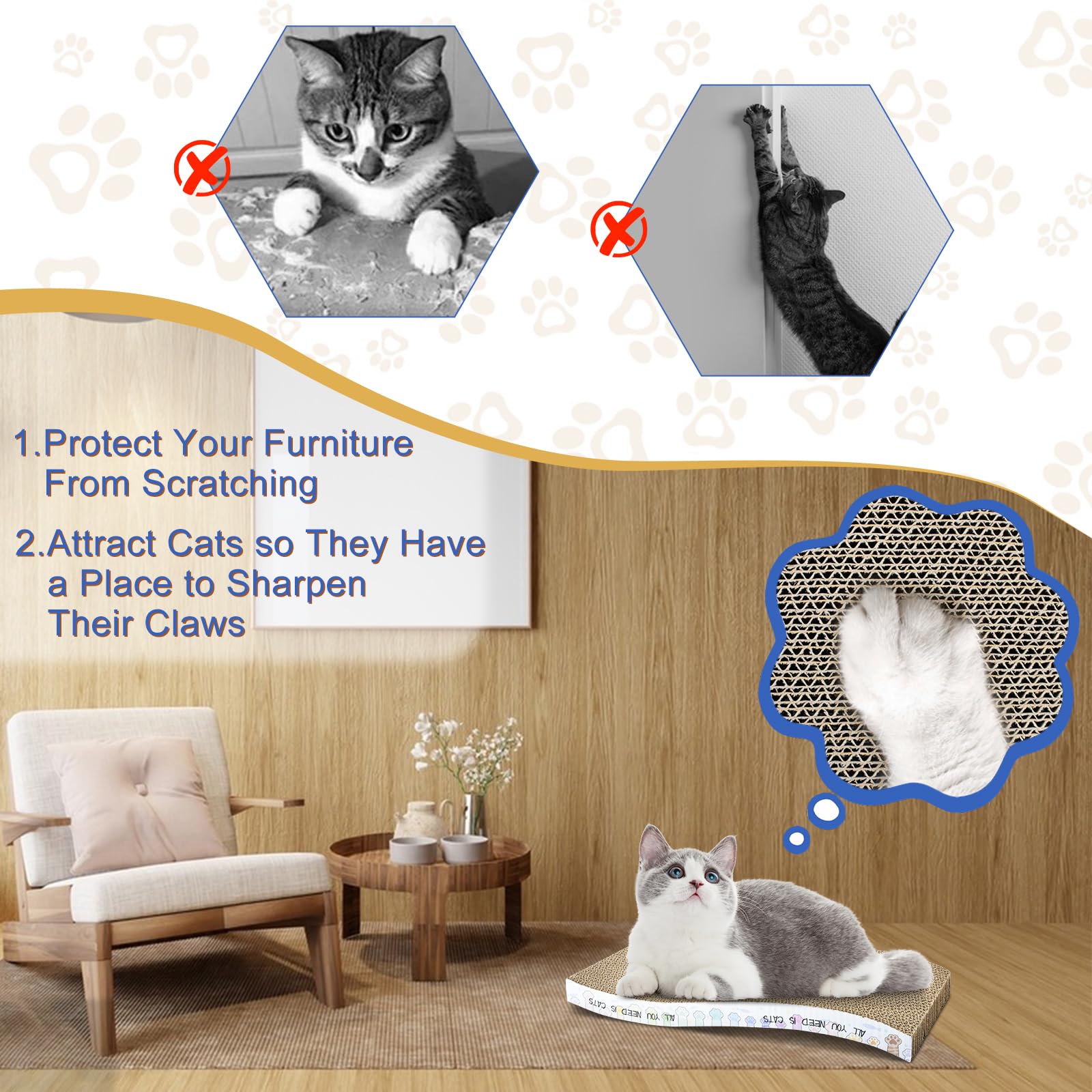 Cat Scratching Board 3 Pack Cat Scratching Pad With Catnip Double-Sided Pad With Premium Scratch Textures Design Curved Cat Scra