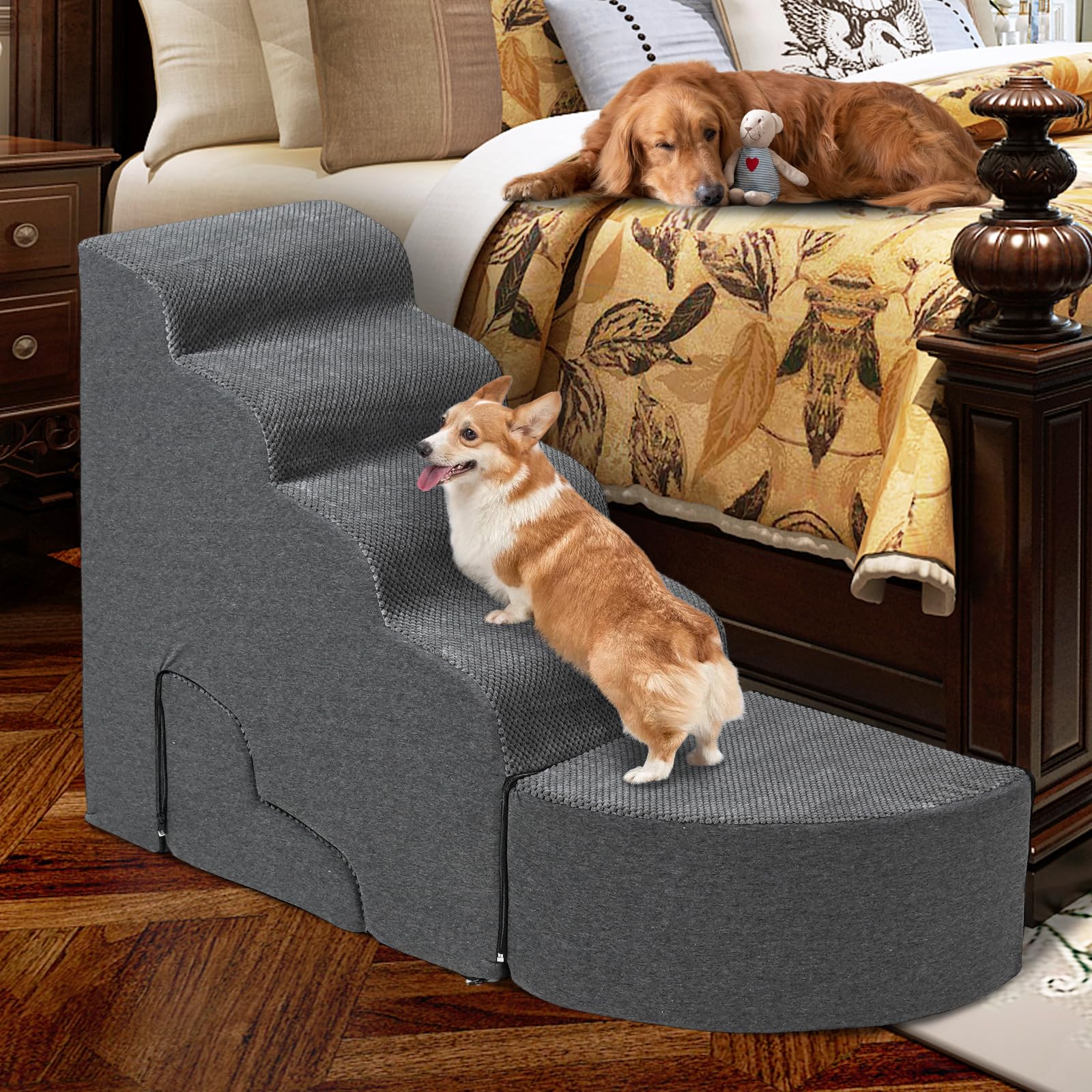 Update Stable Dog Stairs & Steps Ramps For High Beds 25-30 Inches High Tall, Litail 6 Step Pet Stairs Steps For High Beds 30 Inc