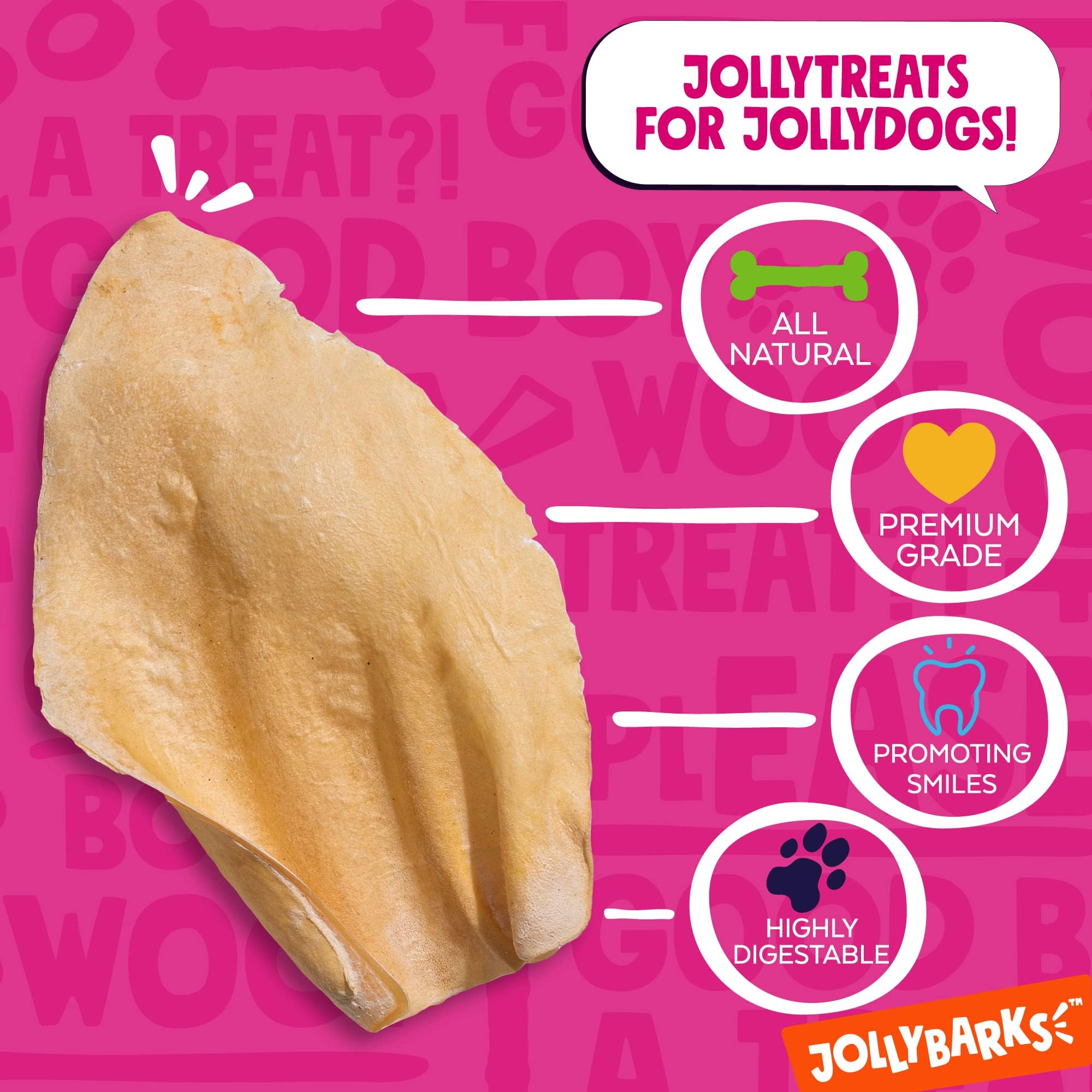 Jolly Barks Cow Ears for Dogs - High Protein, Single Ingredient Treats, 12 Count, White Cow Ears