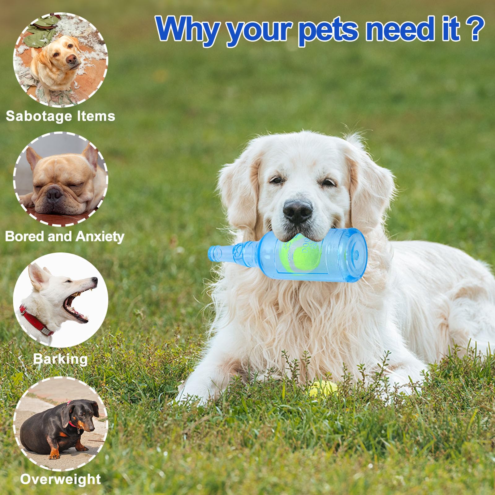 Squeaky Dog Toy With Tennis Ball In, Tpr Beer Bottle Toys For Small Dogs, 2 Sizes