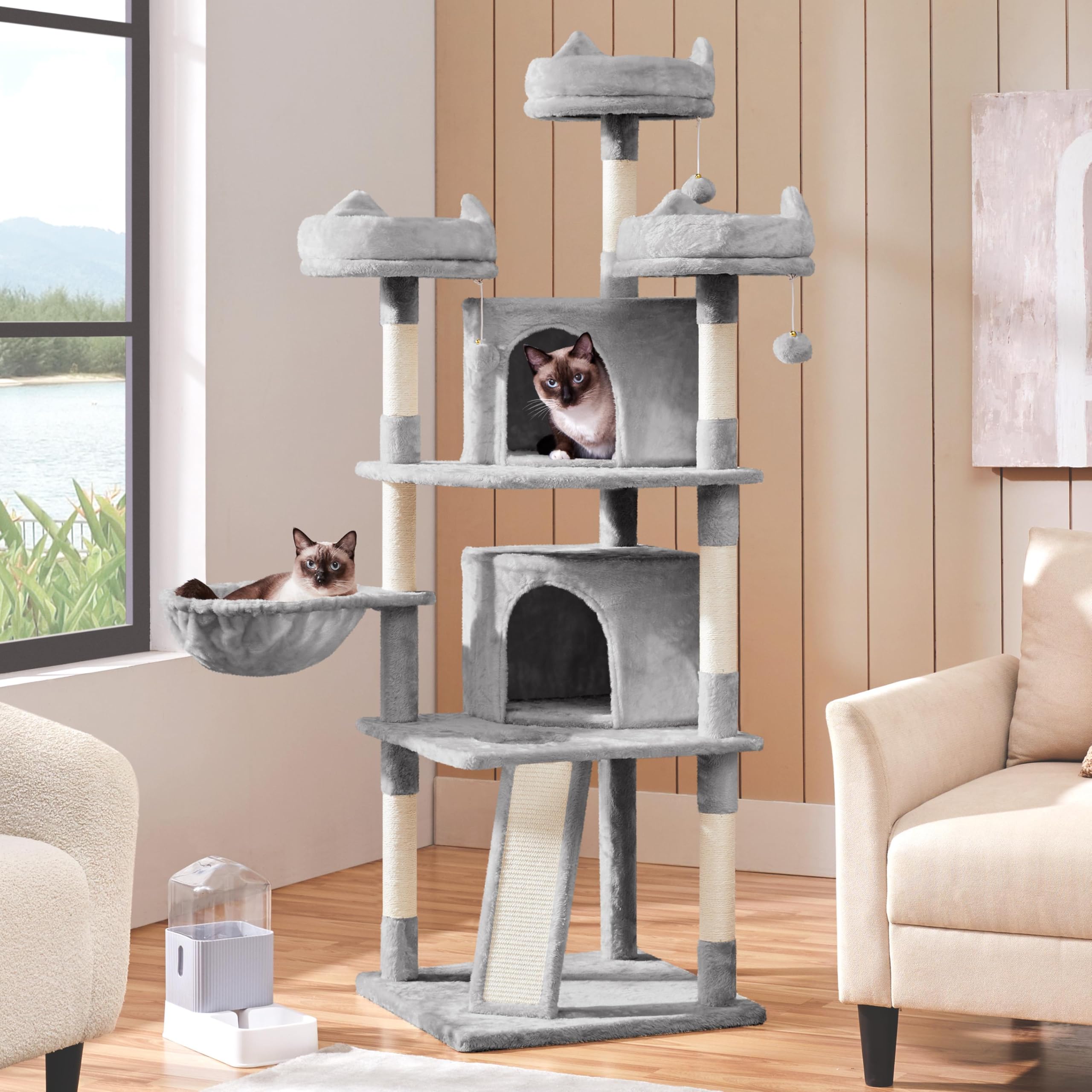 Yaheetech 68.5in Multi-Level Cat Tree Large Cat Tower with Sisal-Covered Scratching Board & Scratching Posts, Cozy Perches, Stab