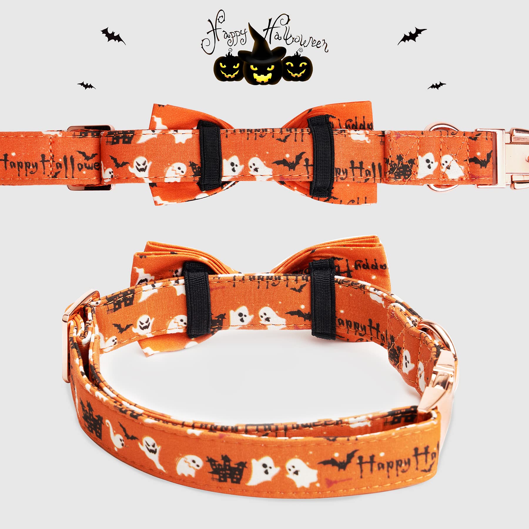 Thankspaw Halloween Dog Bow Tie Collar With Holiday Pumpkin Ghost Pattern Adjustable Comfortable Collars For Small Mediun Large
