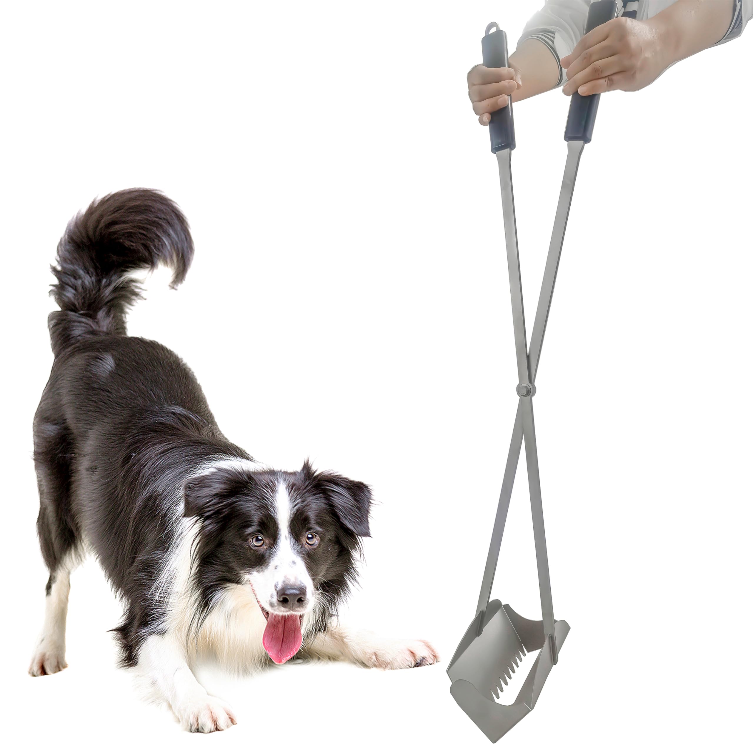Heavy Duty Pooper Scooper 38'' Stainless Steel Long Handle Dog Pooper Scooper With Teeth For Large Dogs Outdoor Pet Waste Remova