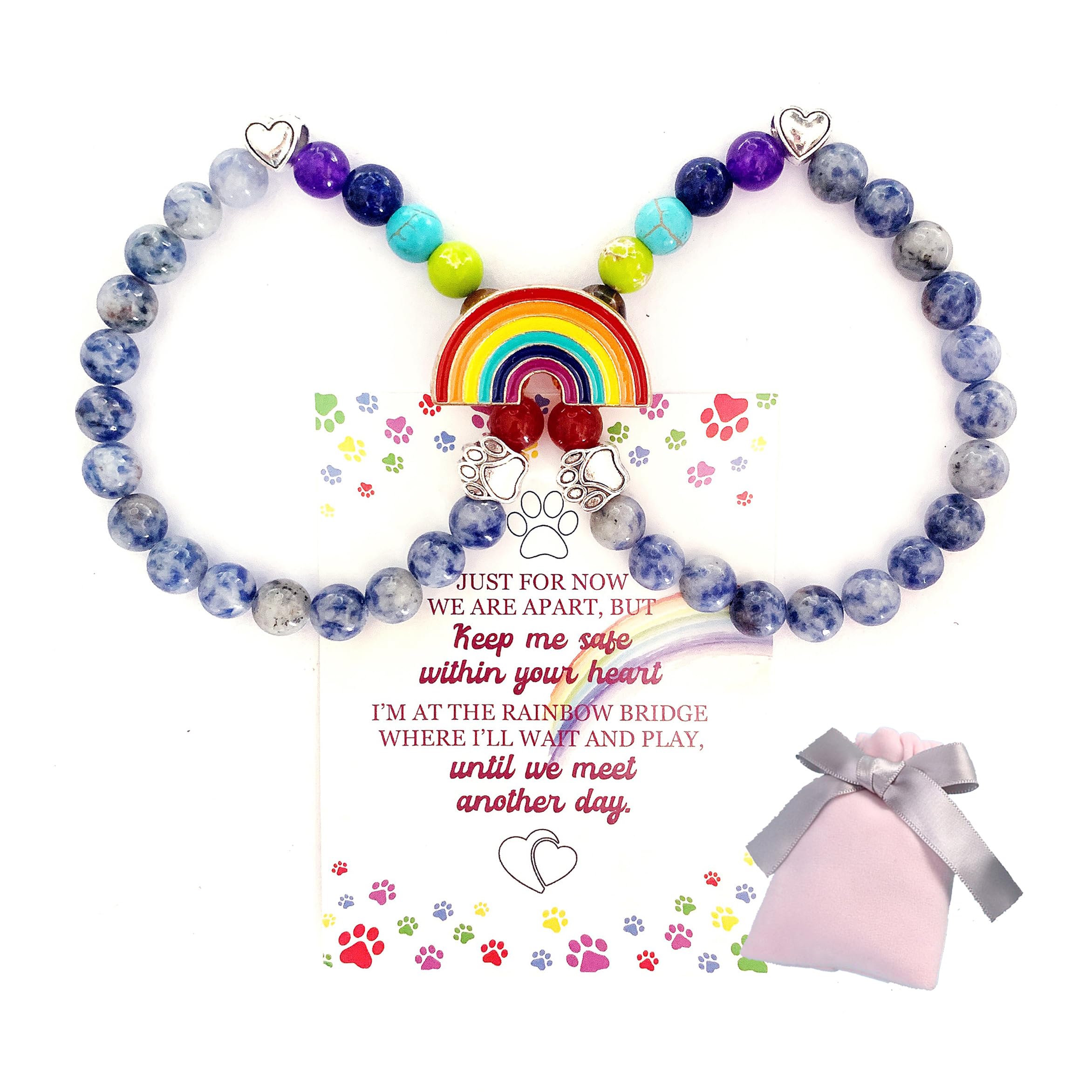 Ziper 2Pcs Dog Cat Memorial Gifts For Who Loss Of Pets,Rainbow Bridge Bracelet For Pet,8Mm 7 Chakra Bead Healing Bracelet