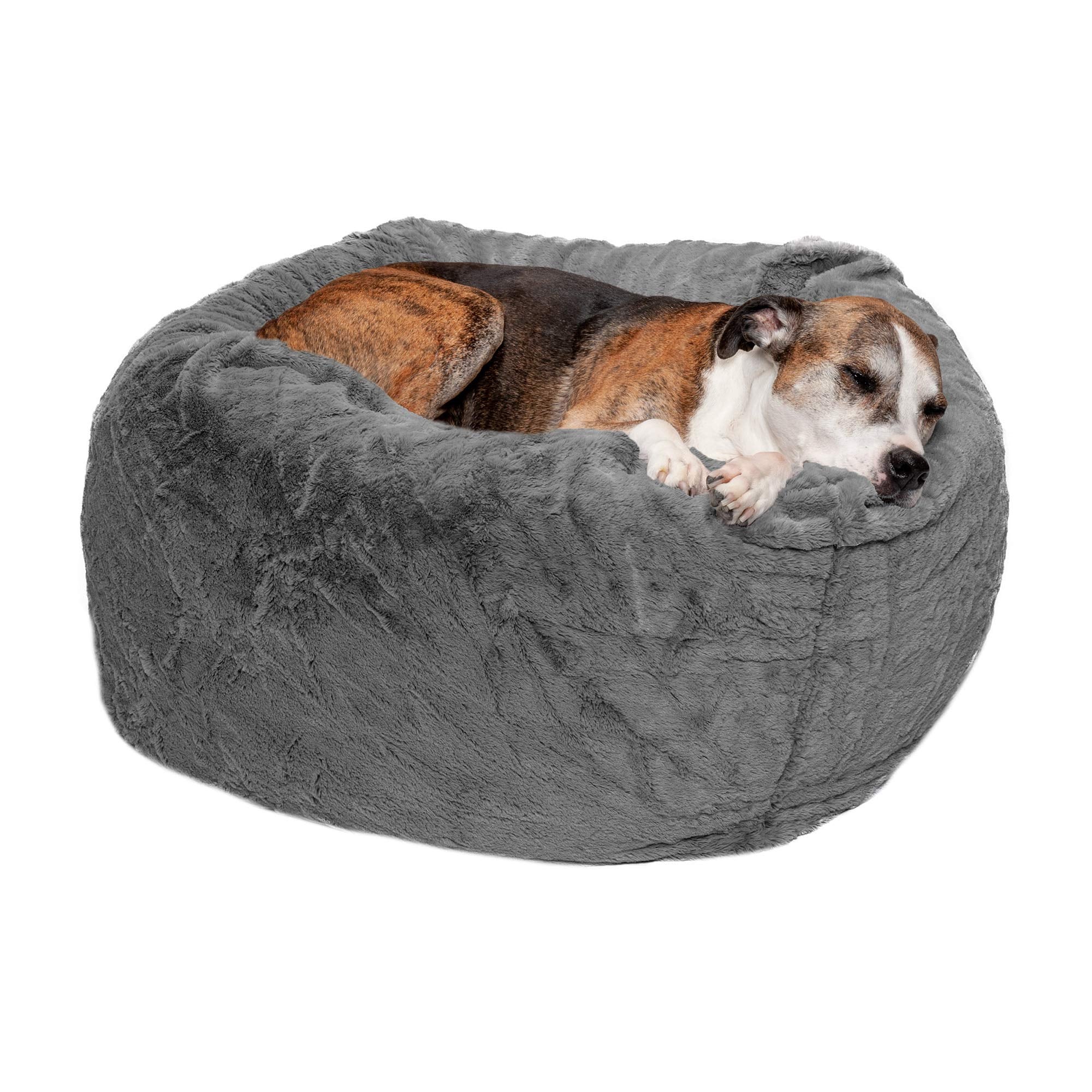 Furhaven Soft & Cozy Dog Bed for Large/Medium Dogs, Refillable w/ Removable Washable Cover & Liner, Up to 55 lbs - Plush Faux Fu