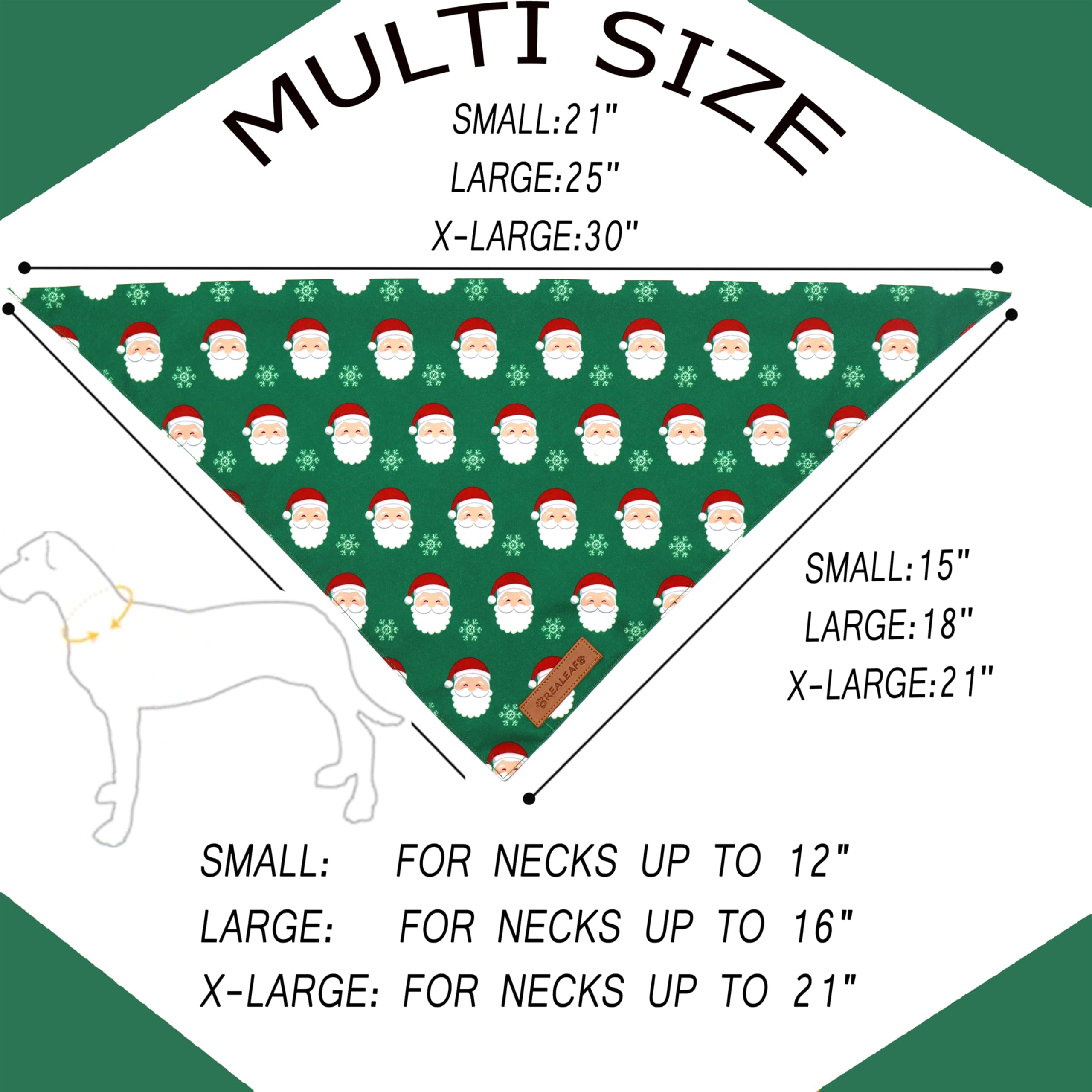 Realeaf Christmas Dog Bandanas 2 Pack, Snowflake And Santa Claus Dog Scarf For Boy And Girl, Premium Durable Fabric, Holiday Red