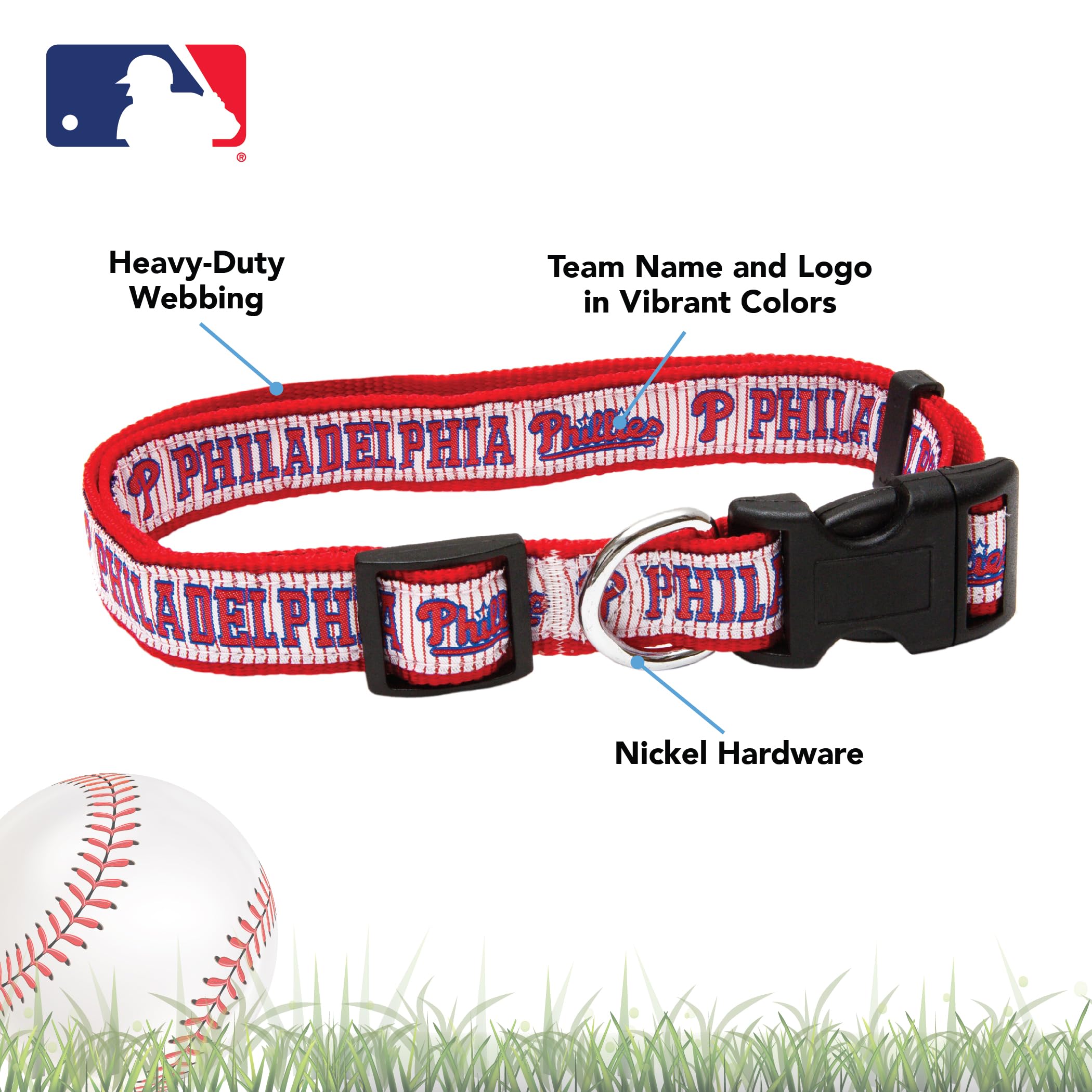 Mlb Philadelphia Phillies Licensed Pet Collar- Heavy-Duty, Strong, And Durable Dog Collar. Available In 29 Baseball Teams And 4 Sizes