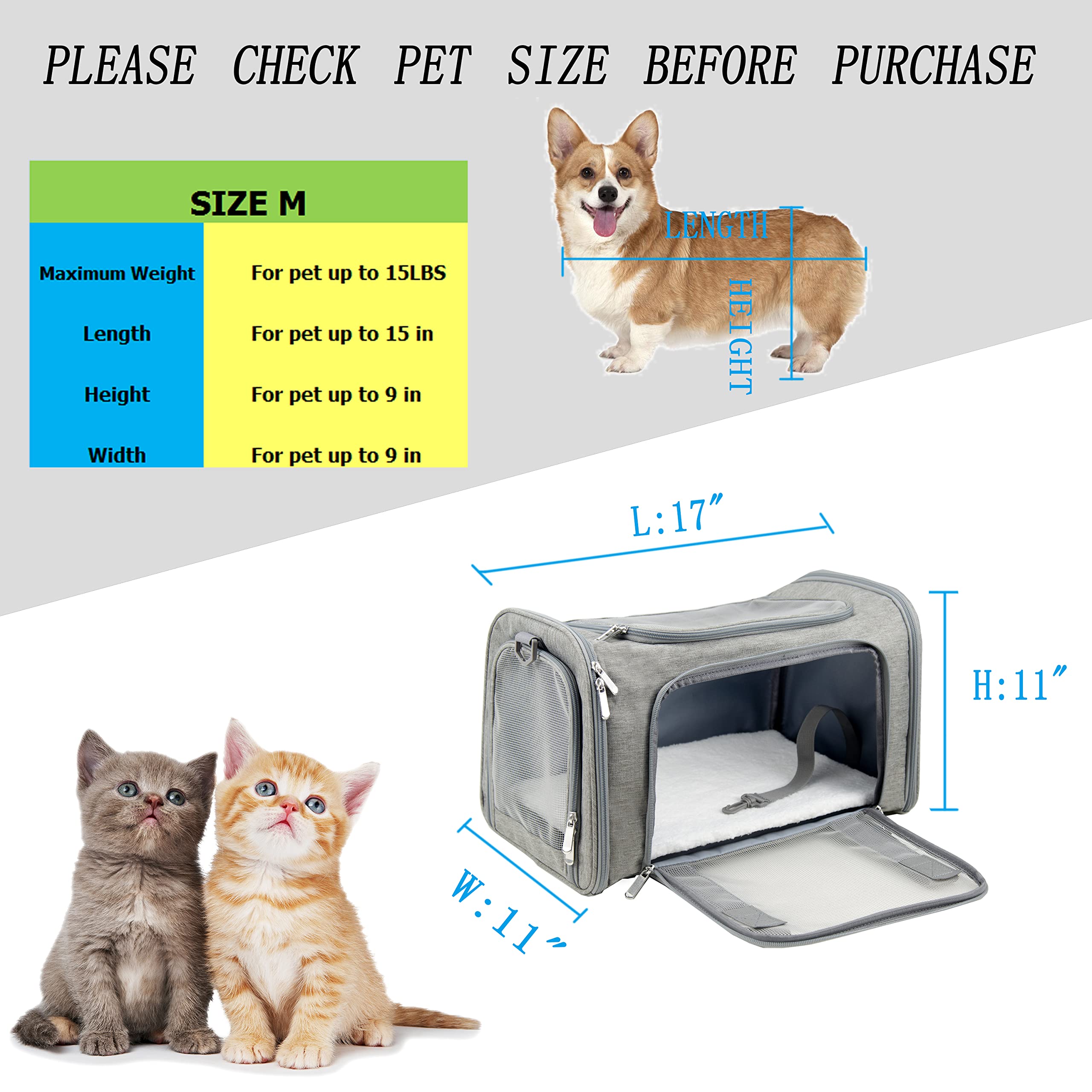 Nextfri Soft Sided Carrier For Small Medium Cats Dogs,Tsa Airline Approved Collapsible Travel Pet Carrier Medium Grey