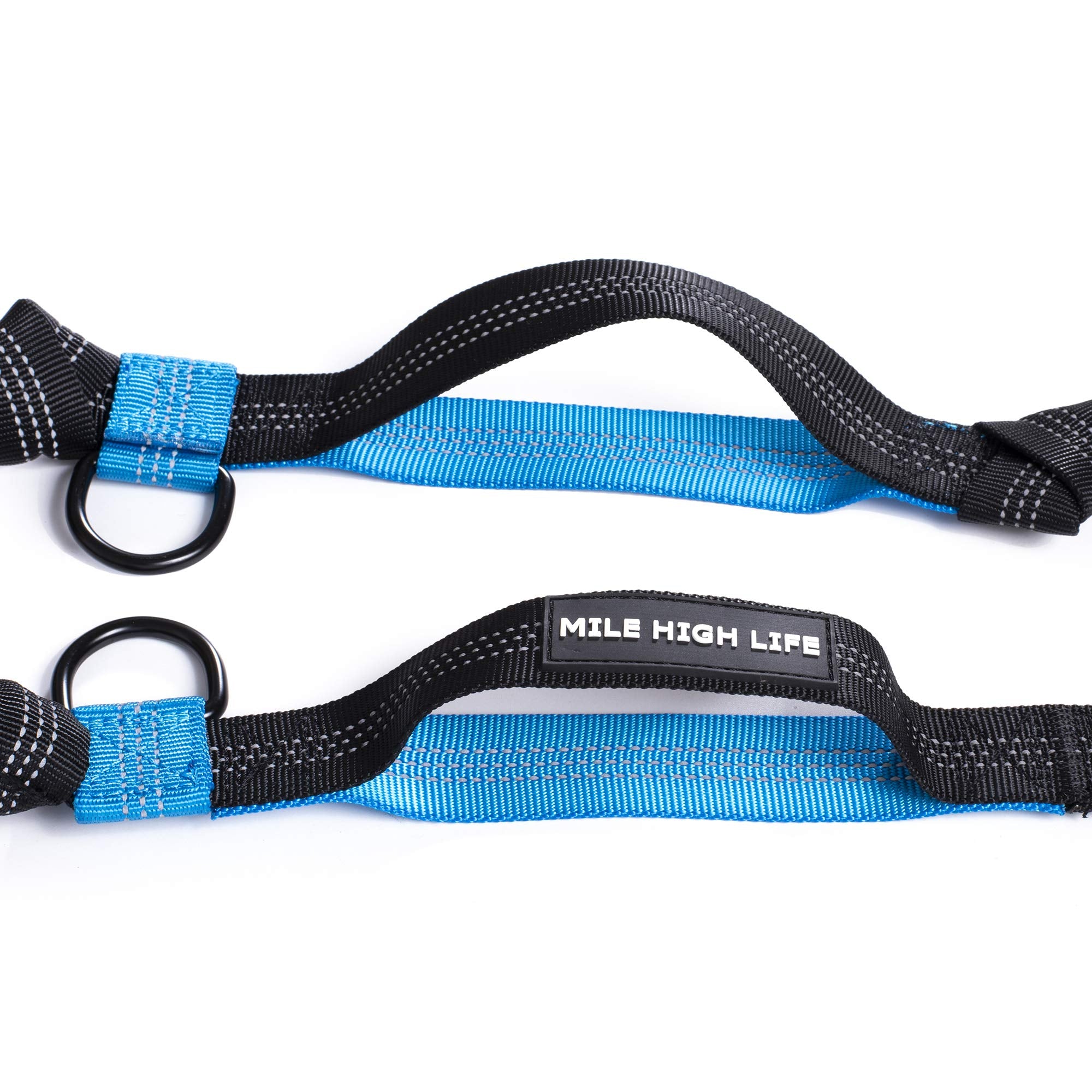 Mile High Life | Retractable Hands Free Dog 7Ft Leash | Waist Running Adjustable | Reflective Dual Black Bungees | Dual Handles | Small Medium Large Dogs | (Blue)