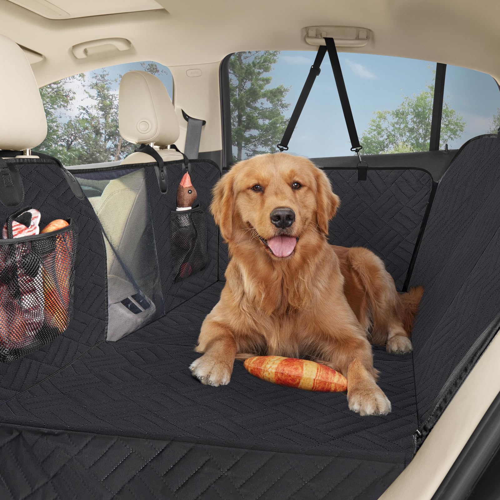 Olaphum Dog Seat Cover For Back Seat, Backseat Pet Cover For Dogs In Car, Hard Bottom Back Seat Extender For Dogs - Supports 350