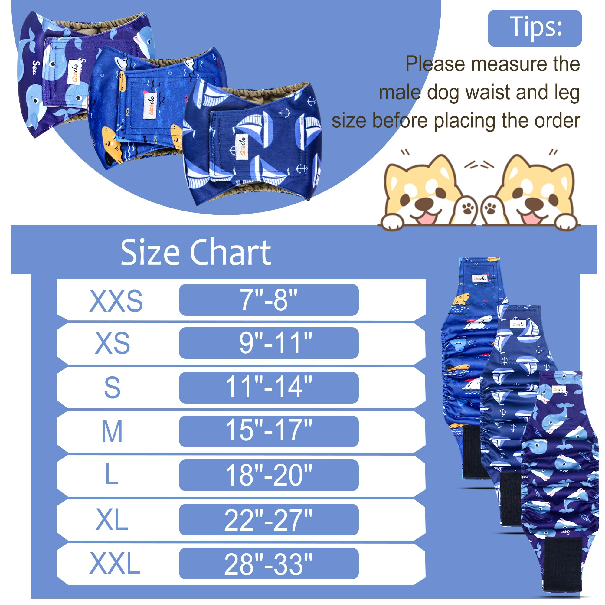 Grecle Reusable Dog Diapers Male 3Pcs, Premium Washable Belly Bands for Male Dogs XLarge, High Absorbing Male Dog Wraps for Dogg