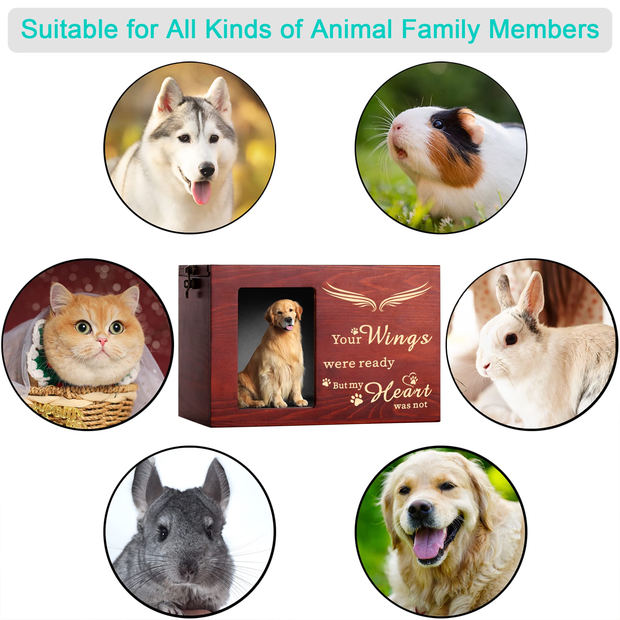 Pet Memorial Urns For Dog Or Cat Ashes, Large Wooden Funeral Cremation Urns With Photo Frame, Keepsake Memory Box With Black Fla