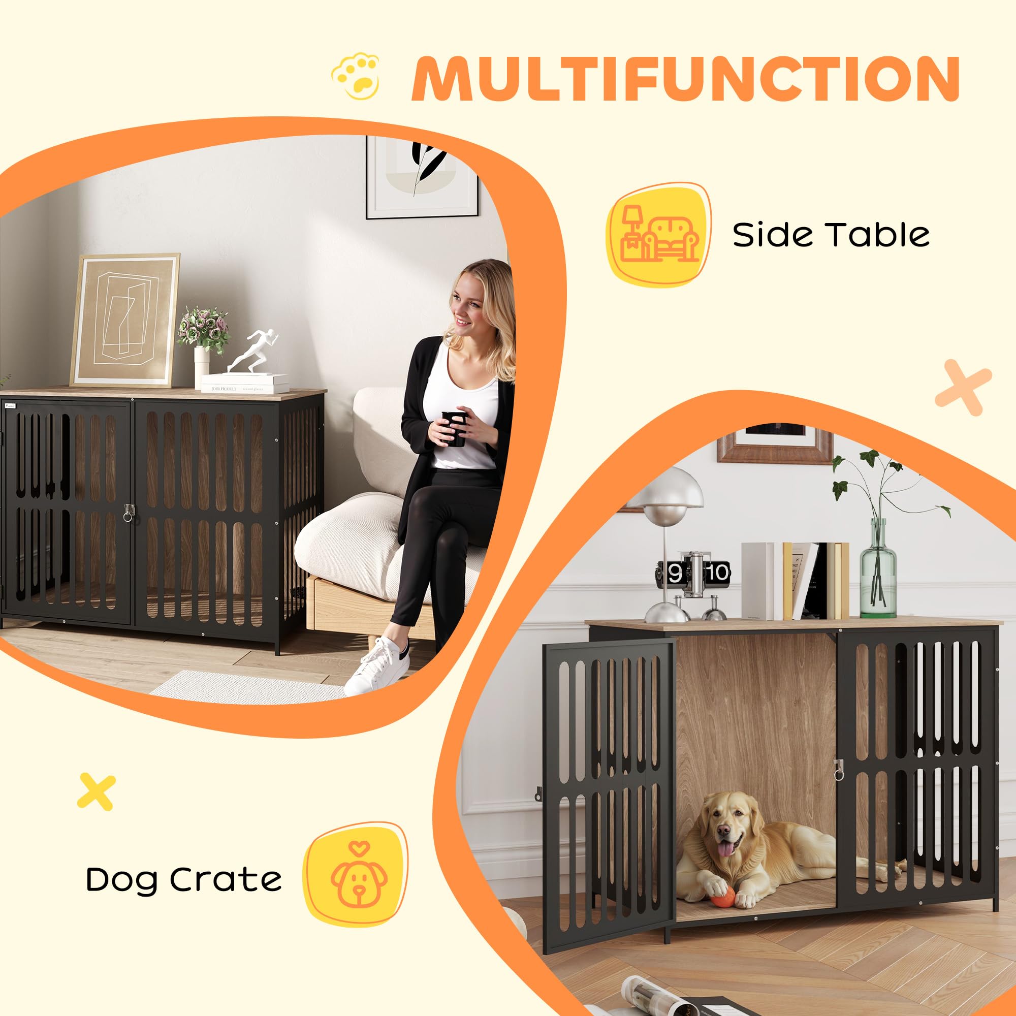 PawHut Dog Crate Furniture, 39 Dog Cage Furniture End Side Table with Anti-Chew Resistant Mesh, Anti-Escape Single Door, Heavy D