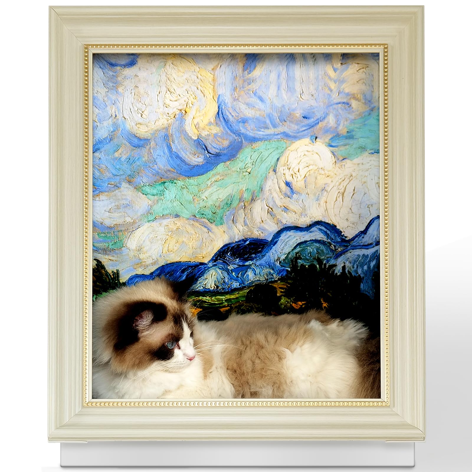 Painting Cat Scratcher For Indoor Cat Scratching Board Pad, W/Horizontal Cartboard Cat Scratcher Bed House Half-Surround Design 