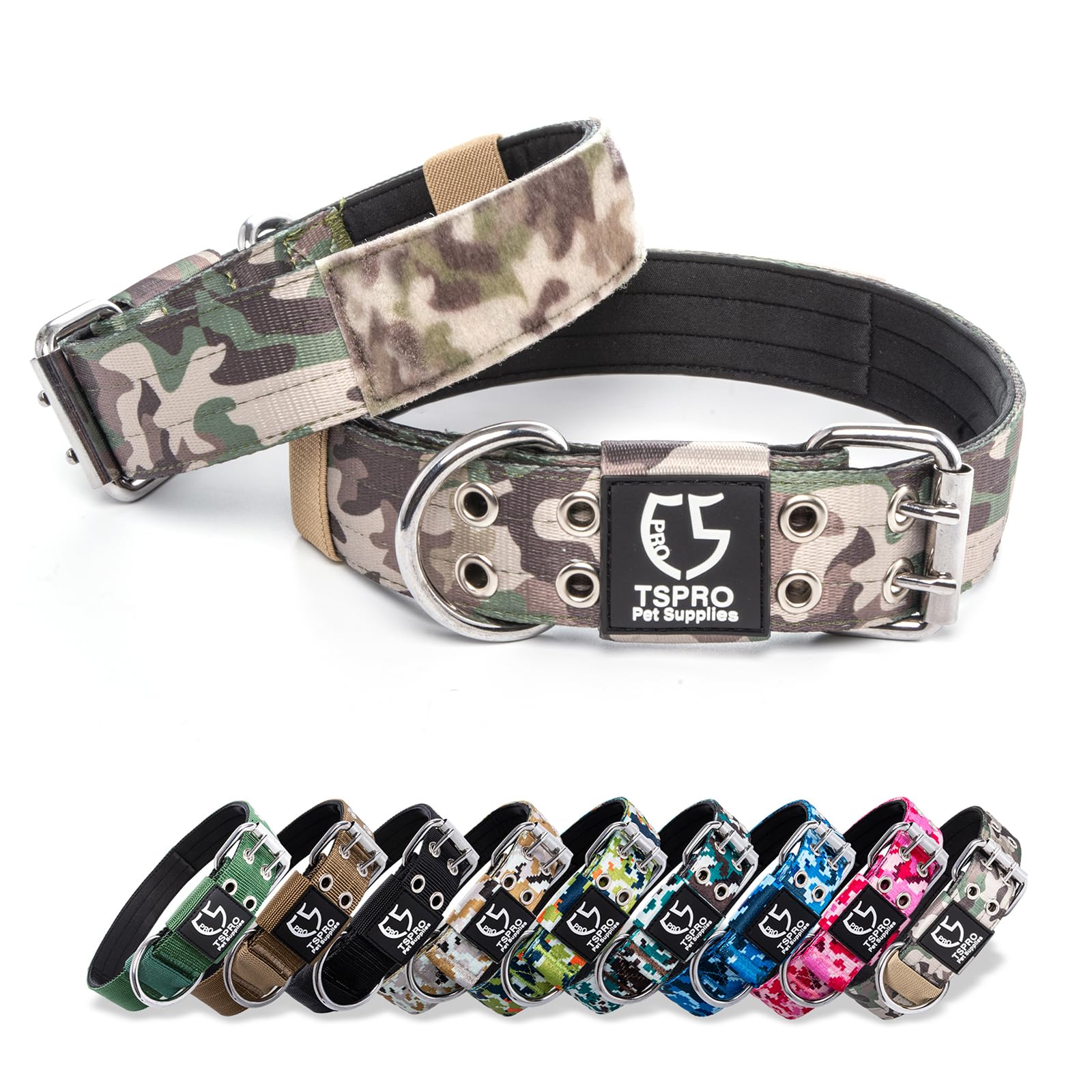 Tspro Tactical Dog Collar With Metal Buckle & Patch, 1.5 Inch Wide, Adjustable, Durable Thick Collar For Medium To Large Dogs (M