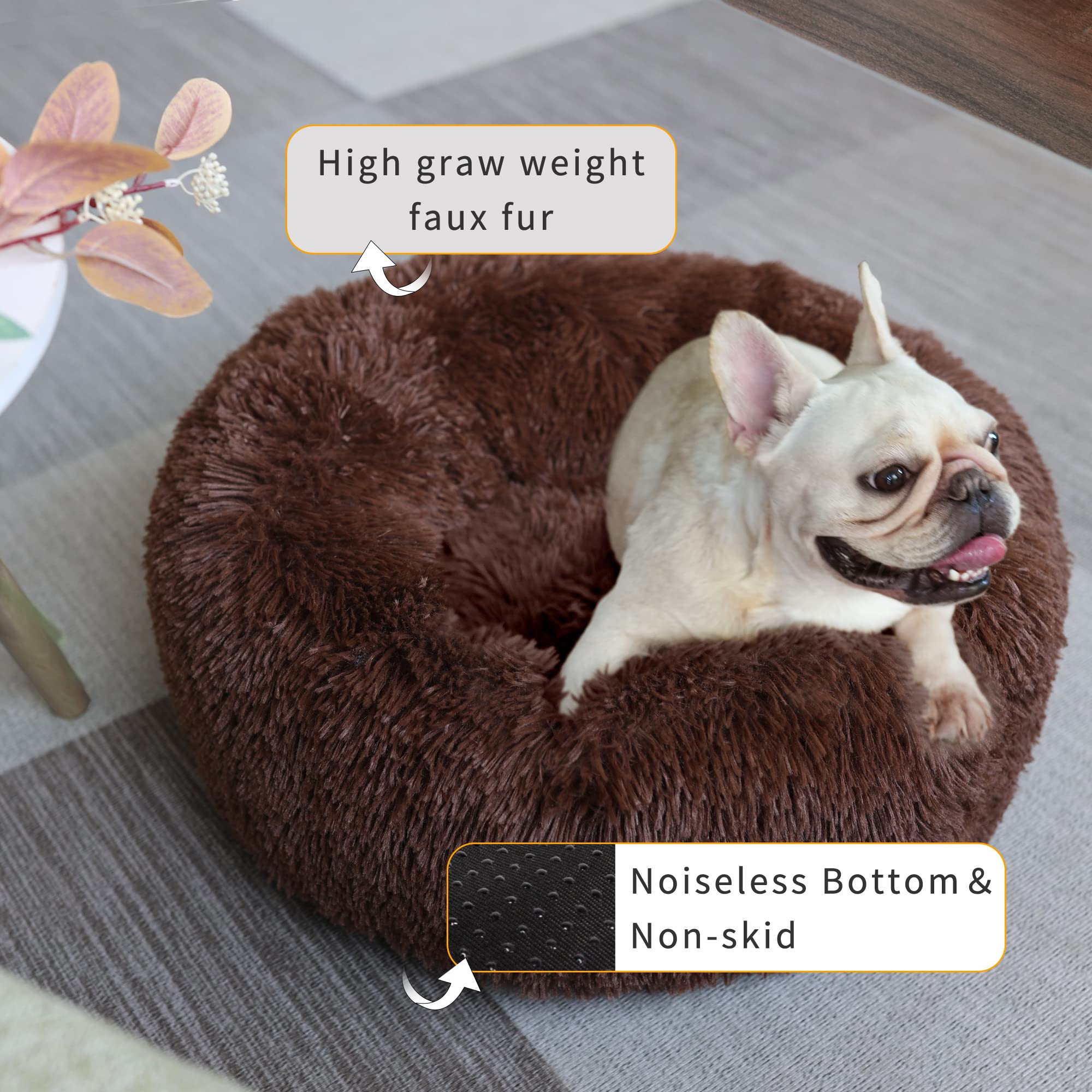 Puppy Beds For Small Dogs Washable Donut Fluffy Soft Dog Bed Anti Anxiety Orthopedic Warm Comfort Pets Beds 23 Inches
