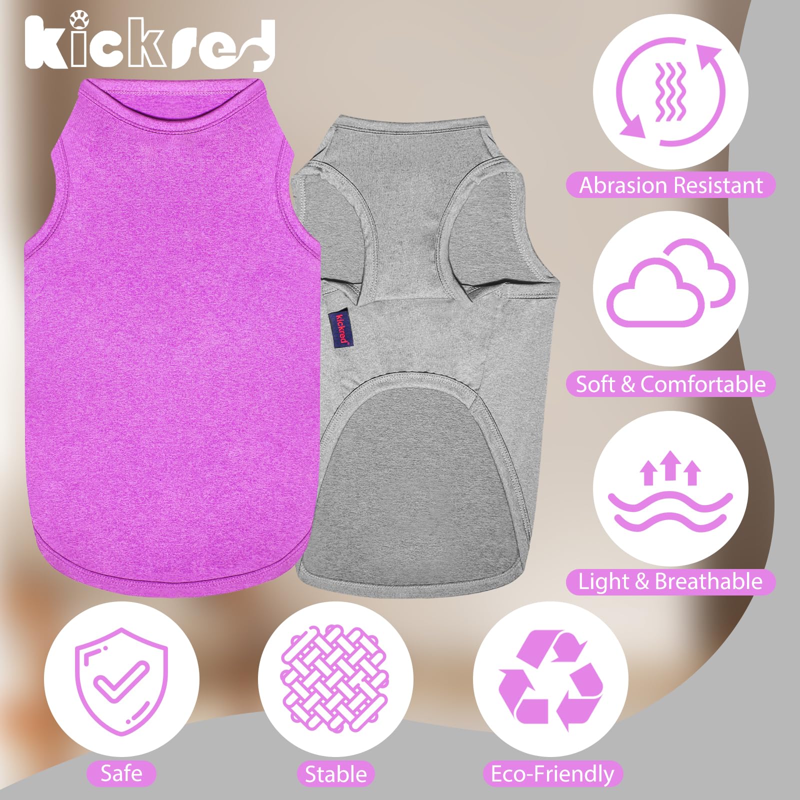 Kickred 2 Pack Dog Shirts, Summer Lightweight Dog T-Shirts Sleeveless Vest, Breathable Pet Clothes Tank Top For Large Medium Dog