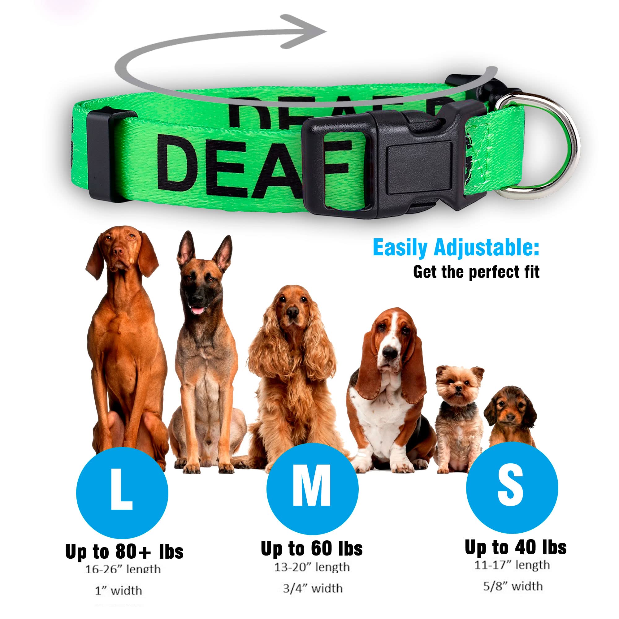 Native Pup Deaf Dog Collar - Hard of Hearing Warning - Large - Green - Durable Polyester