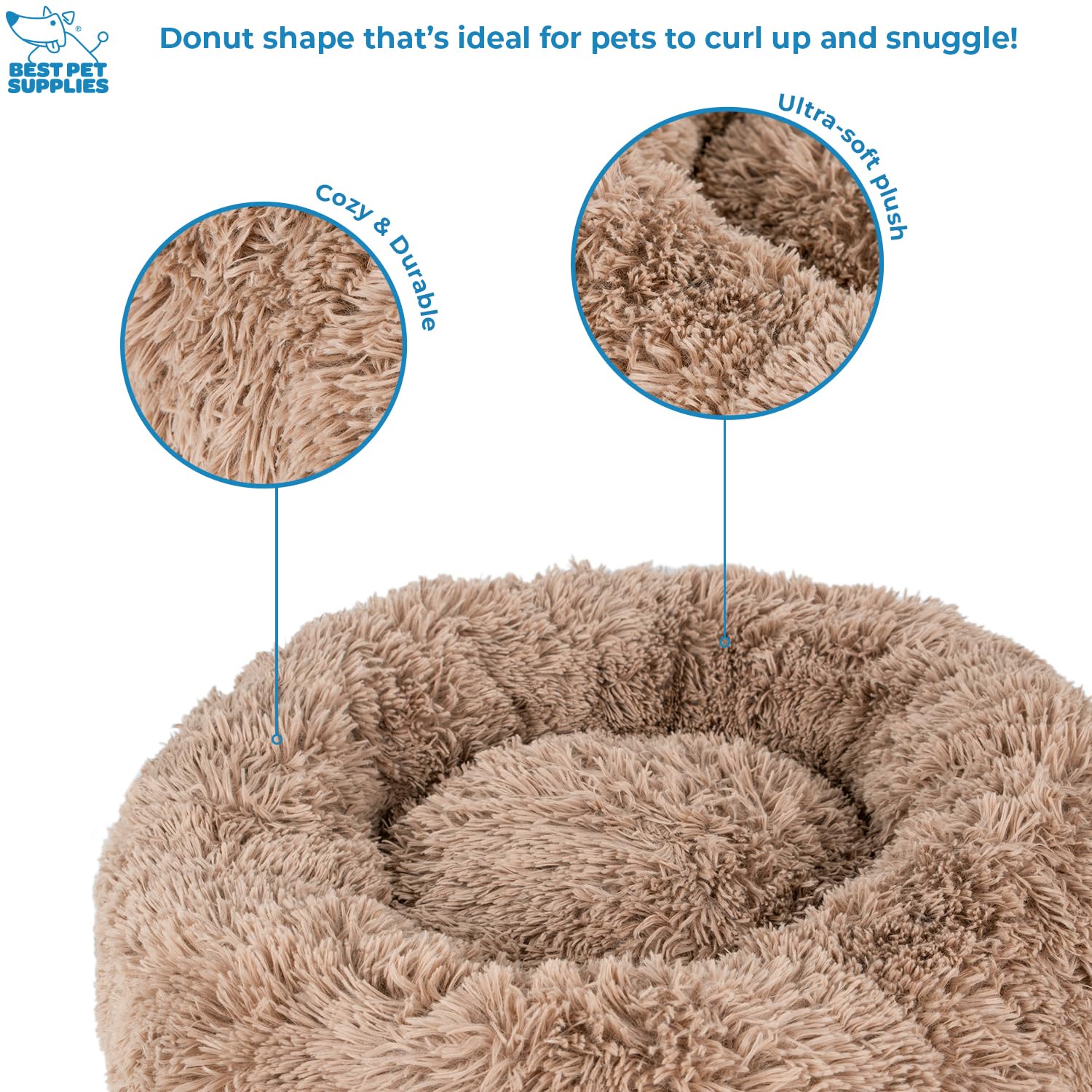 Best Pet Supplies Round Donut Dog Bed With Plush Faux Fur Fabric, Calming, Anti-Anxiety Cushion For Indoor Pets, Slip-Resistant
