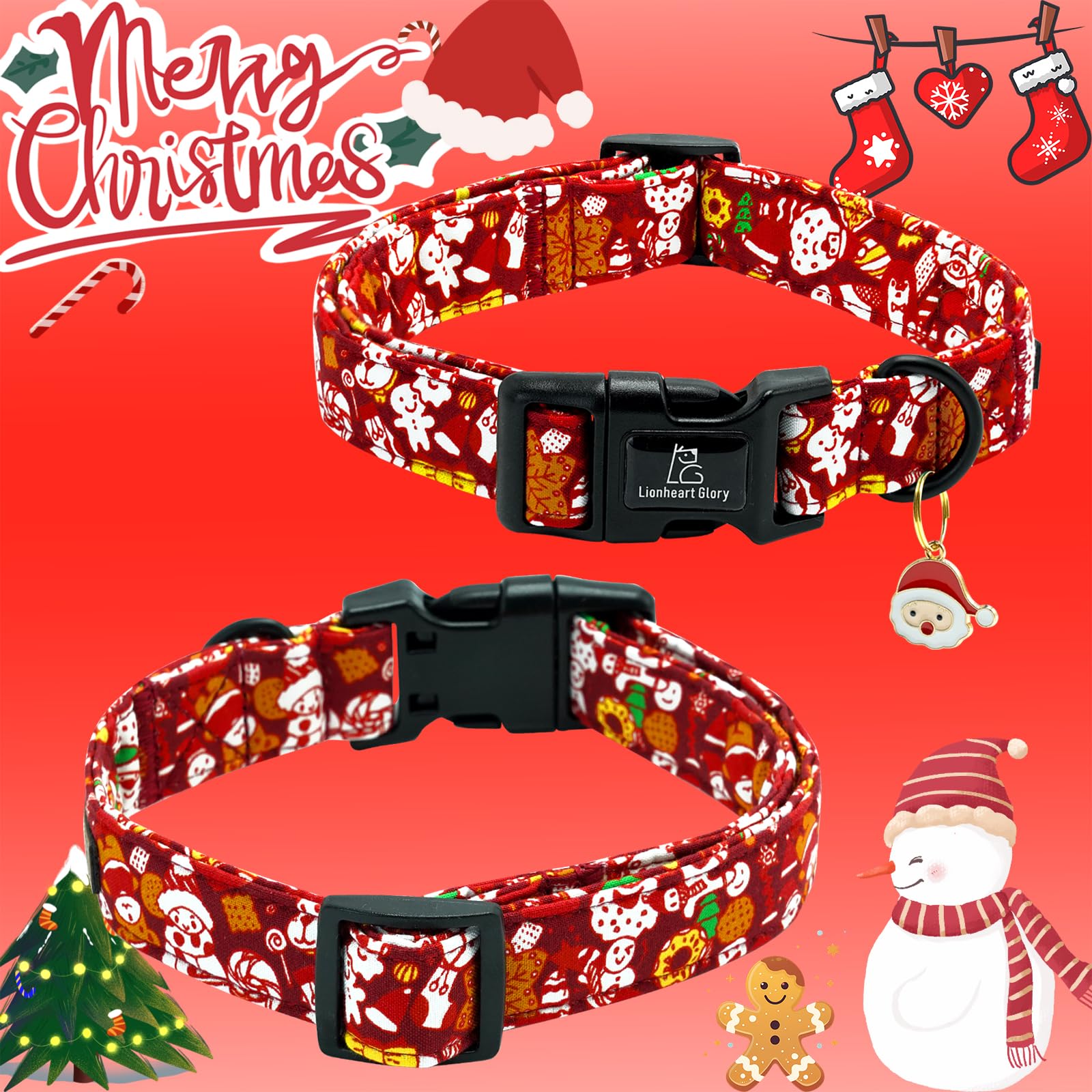 Lionheart Glory Christmas Dog Collar, Red Christmas Santa Deer Dogs Collar Adjustable Soft Comfortable Collars For Medium Dogs G