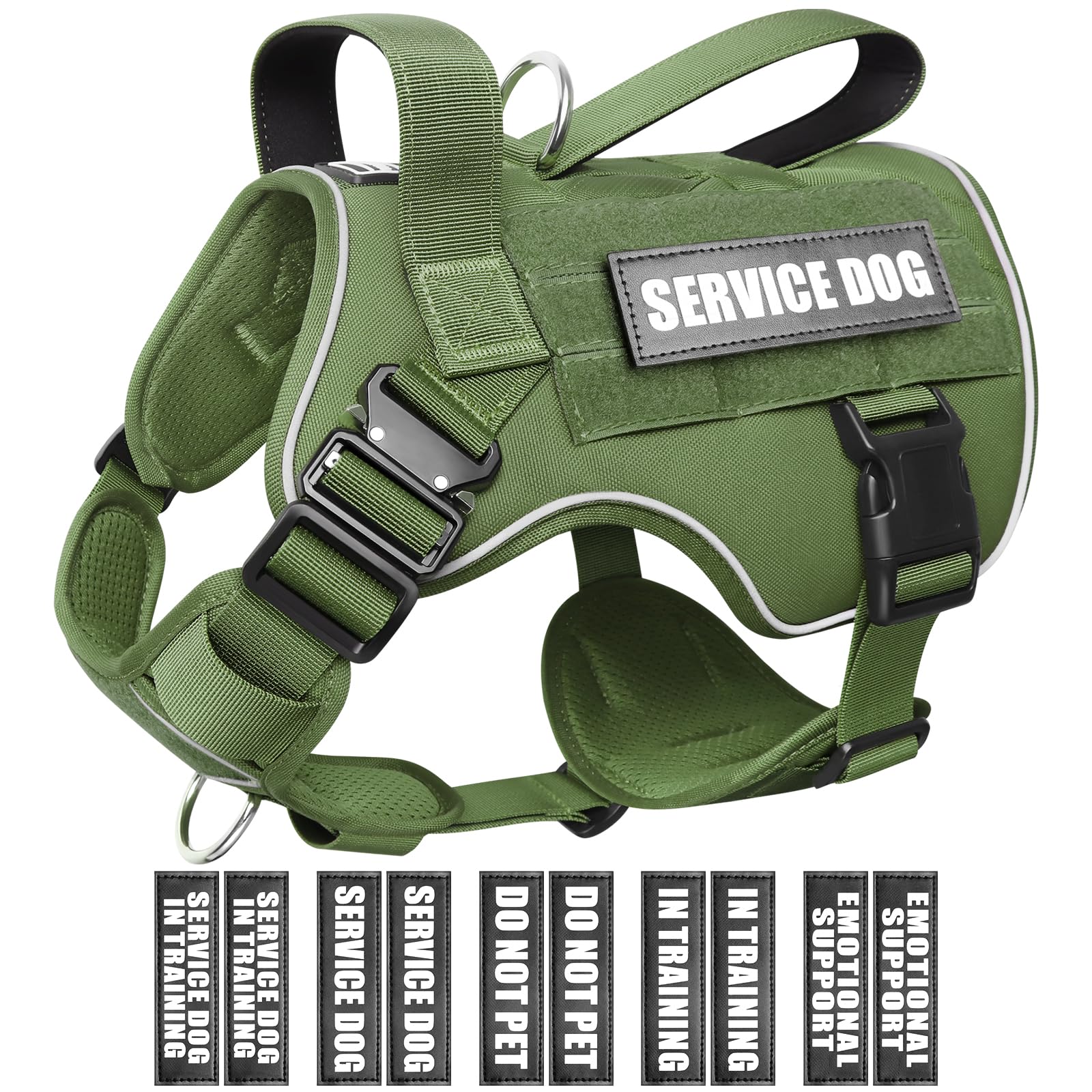 Winsee Tactical Dog Harness For Medium Dog, Heavy Duty Service Working Molle Vest With 10 Pet Patches, 2X Metal Buckle Vest For 