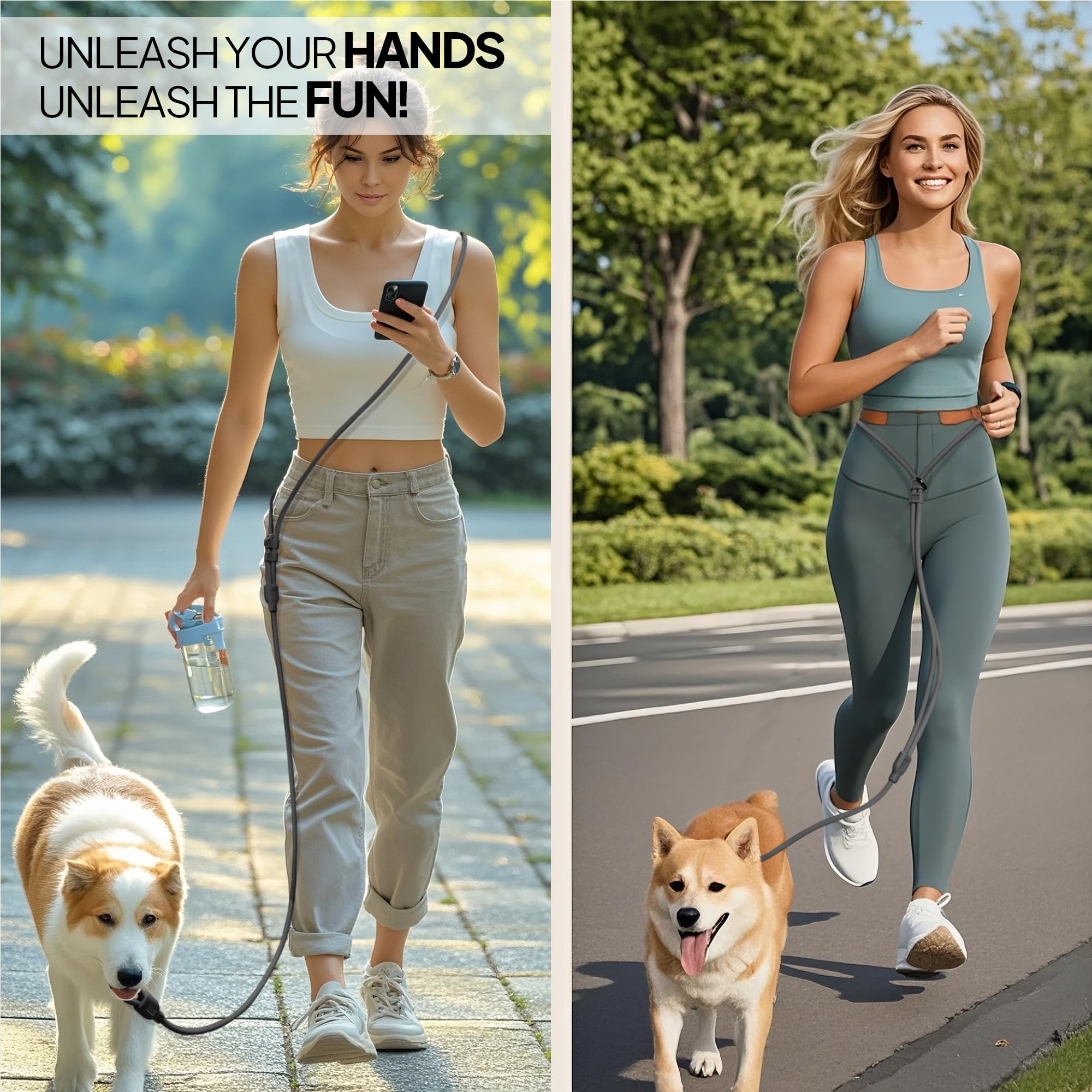 Petifine Hands Free Dog Leash, Crossbody Waist Leash For Dog Walking, 8 Ft Multifunctional Waterproof Waist Lead For Swimming,Ru