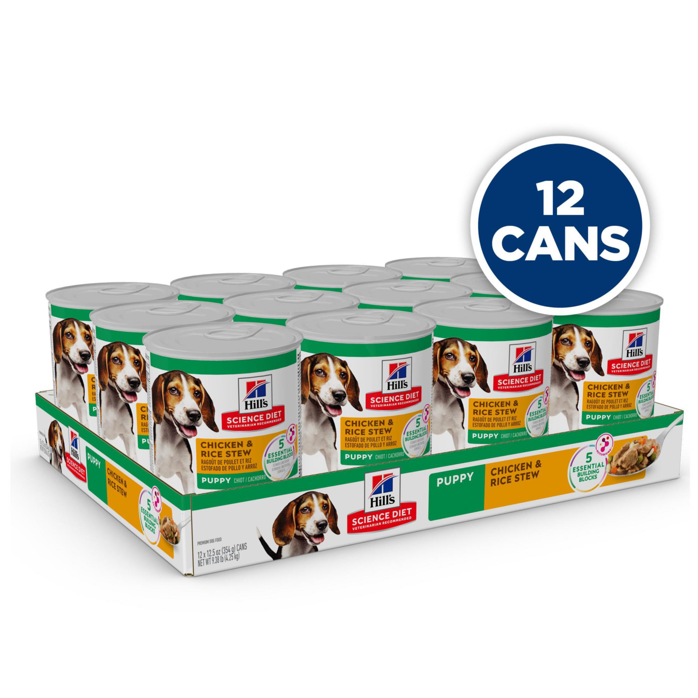 Hills Science Diet Puppy, Puppy Premium Nutrition, Wet Dog Food, Chicken & Rice Stew, 12.5 oz Can, Case of 12